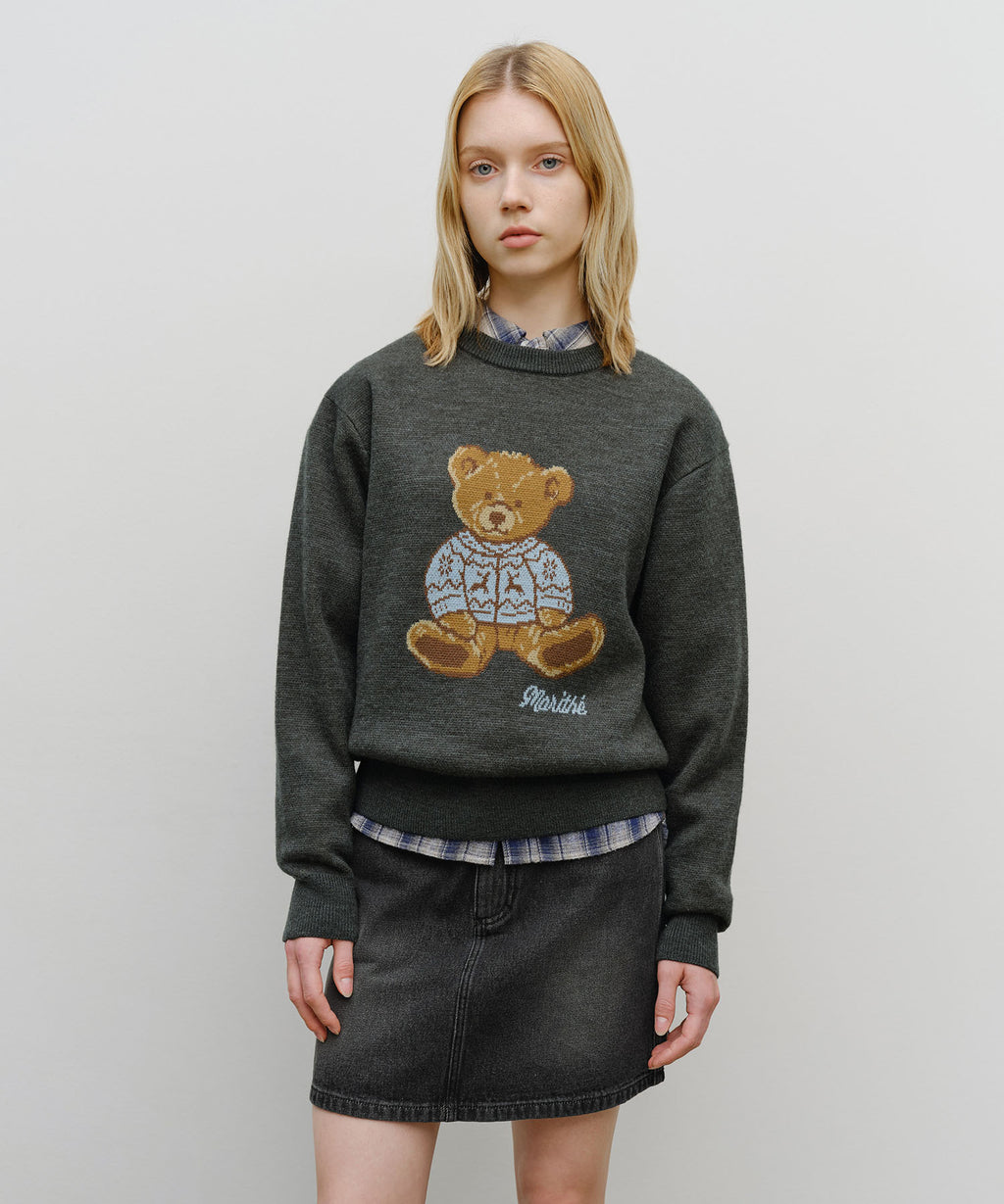 Marithe & Francois Girbaud - Doodle Bear Knit Pullover (Charcoal) product image 1 | TRAB K-Fashion Australia