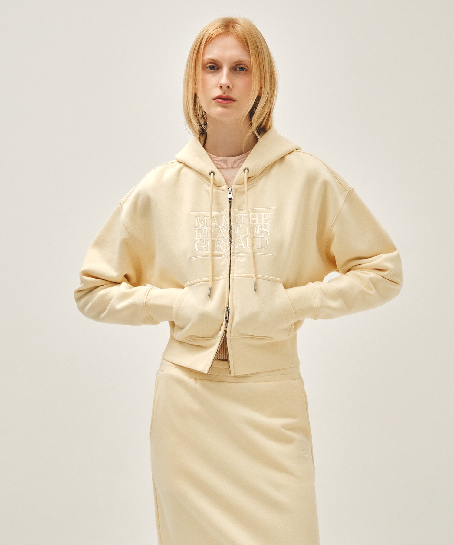 Marithe & Francois Girbaud - Classic Logo Crop Hoodie Zipup (Butter) product image 1 | TRAB K-Fashion Australia