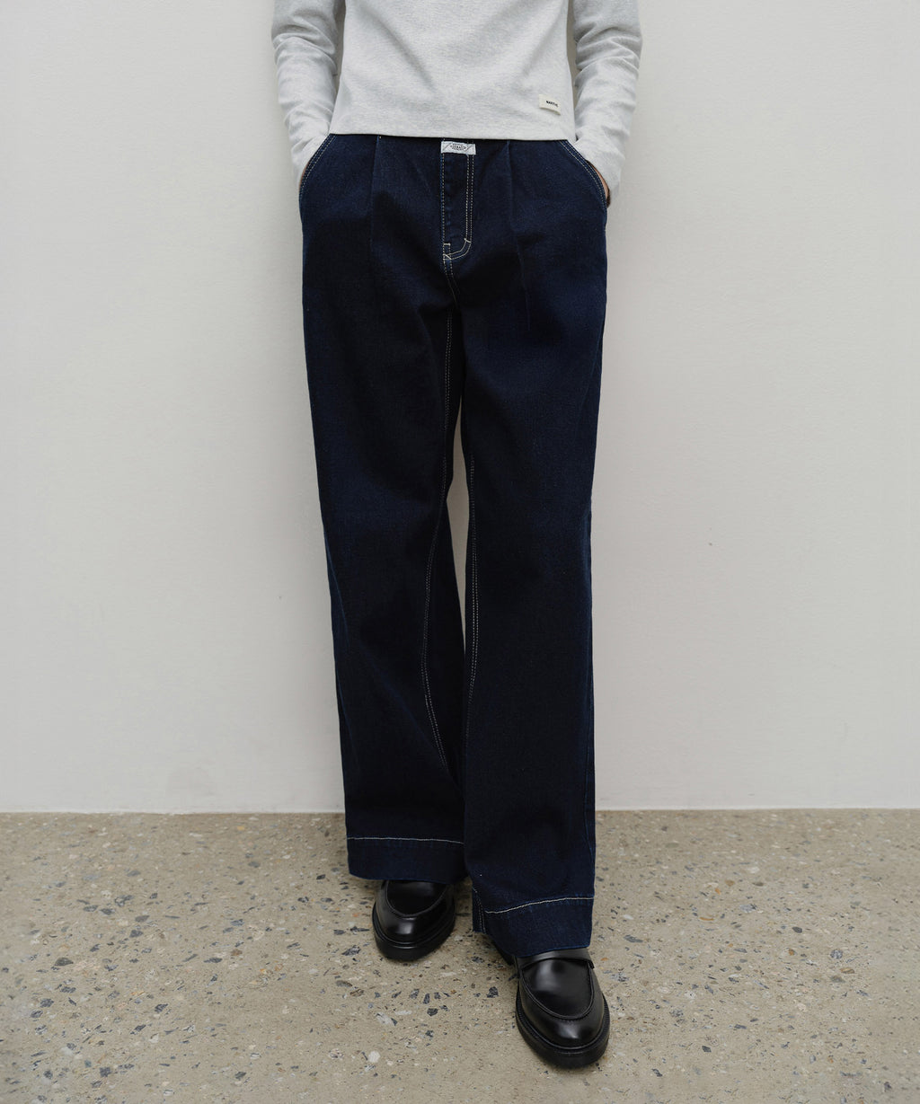 Marithe & Francois Girbaud - Low-waist Tuck Wide Denim Pants (Dark Blue) product image 1 | TRAB K-Fashion Australia