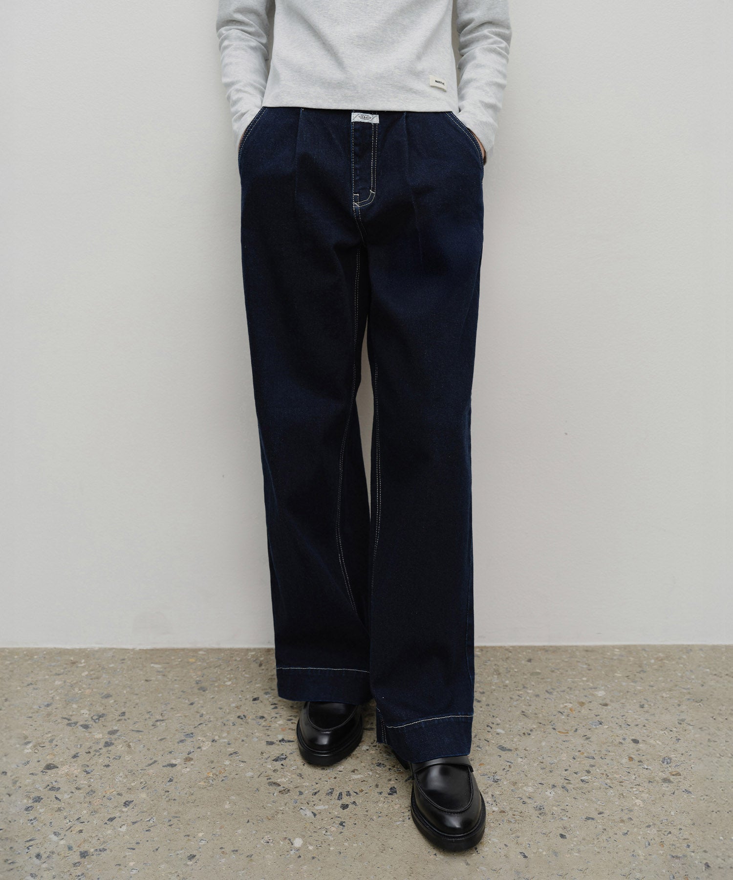 Marithe & Francois Girbaud - Low-waist Tuck Wide Denim Pants (Dark Blue) product image 1 | TRAB K-Fashion Australia