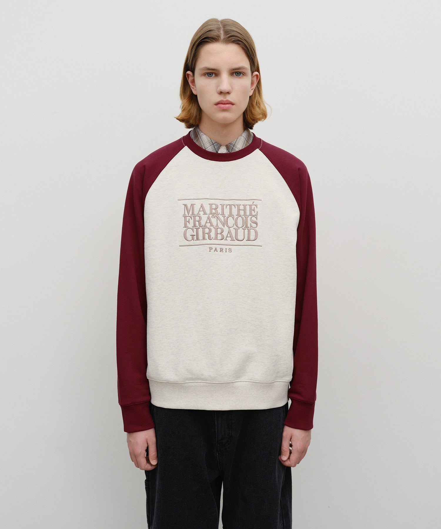 Marithe & Francois Girbaud - Classic Logo Color Block Raglan Sweatshirt (Burgundy) product image 1 | TRAB K-Fashion Australia