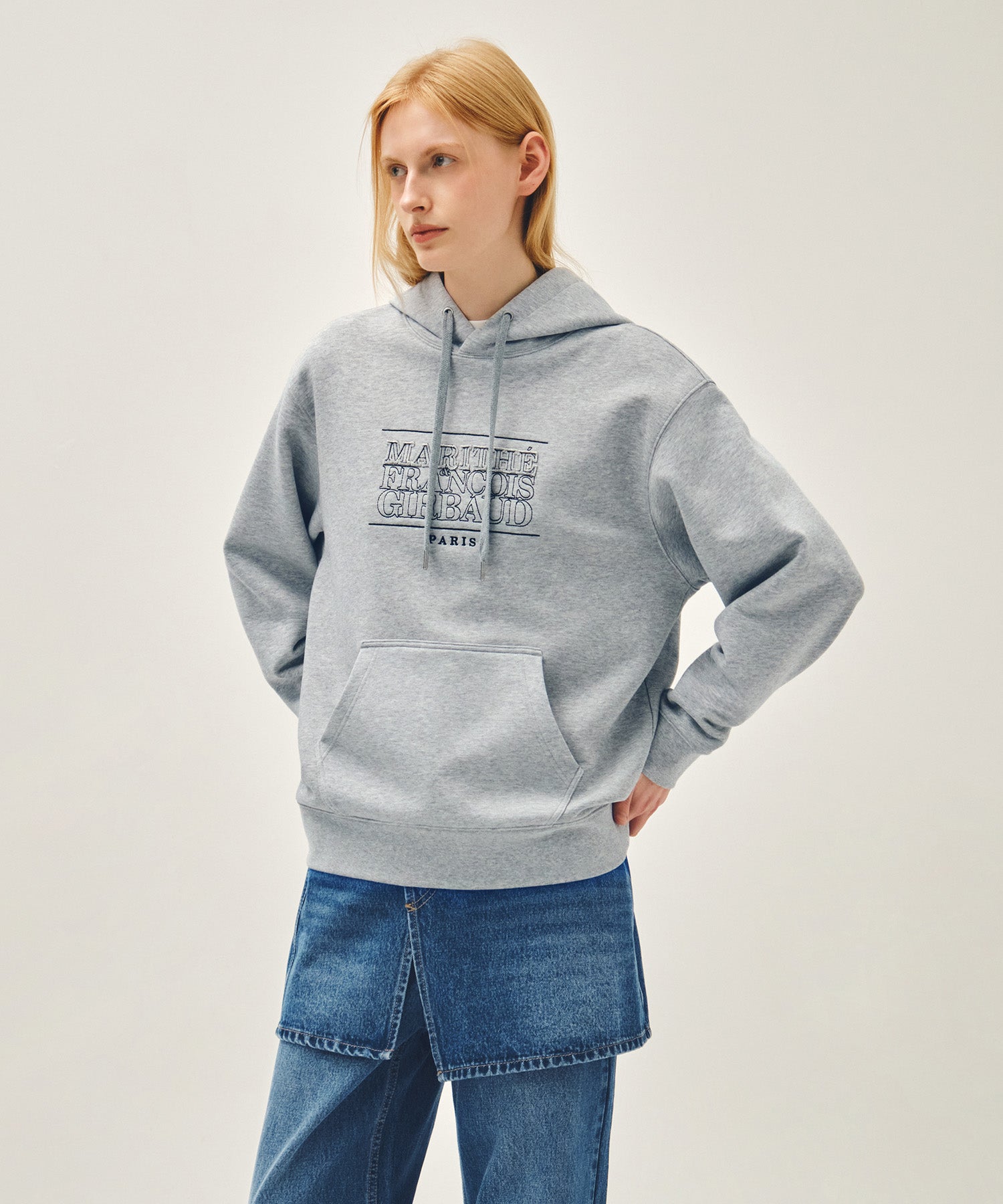 Marithe & Francois Girbaud - Classic Logo Applique Mix Hoodie (Heather Gray) product image 1 | TRAB K-Fashion Australia