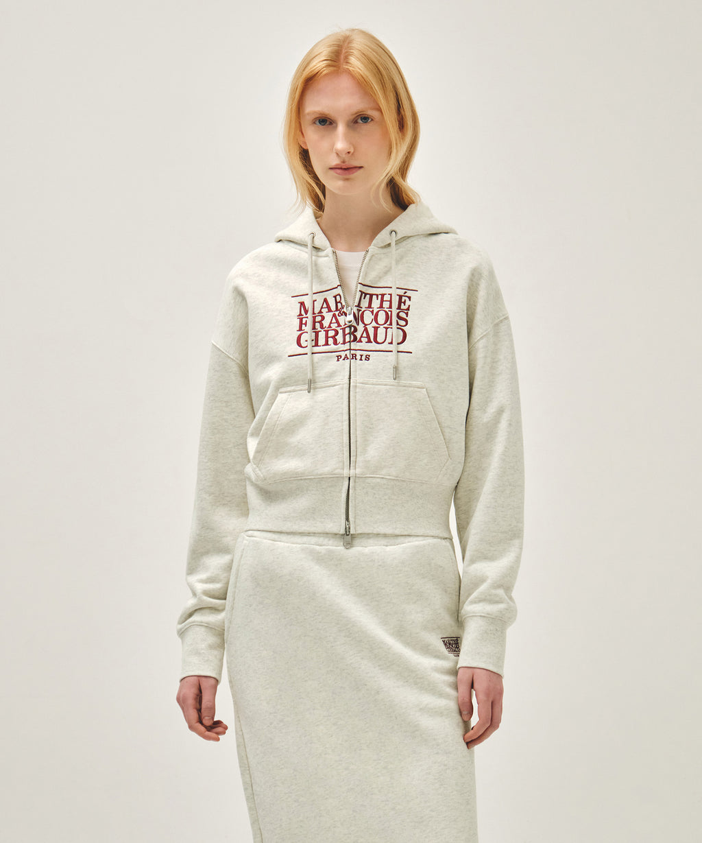 Marithe & Francois Girbaud - Classic Logo Crop Hoodie Zipup (Oatmeal) product image 1 | TRAB K-Fashion Australia