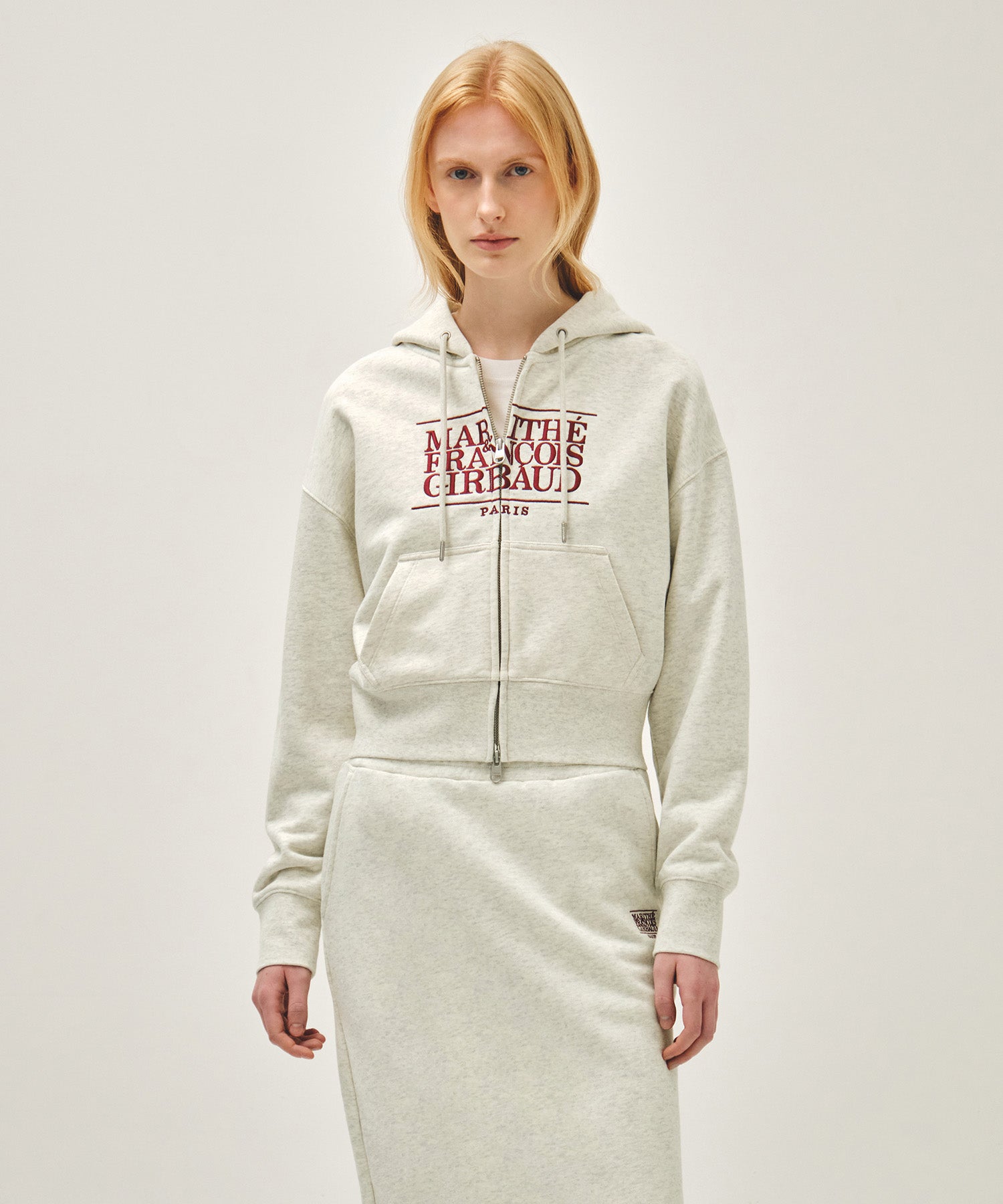 Marithe & Francois Girbaud - Classic Logo Crop Hoodie Zipup (Oatmeal) product image 1 | TRAB K-Fashion Australia