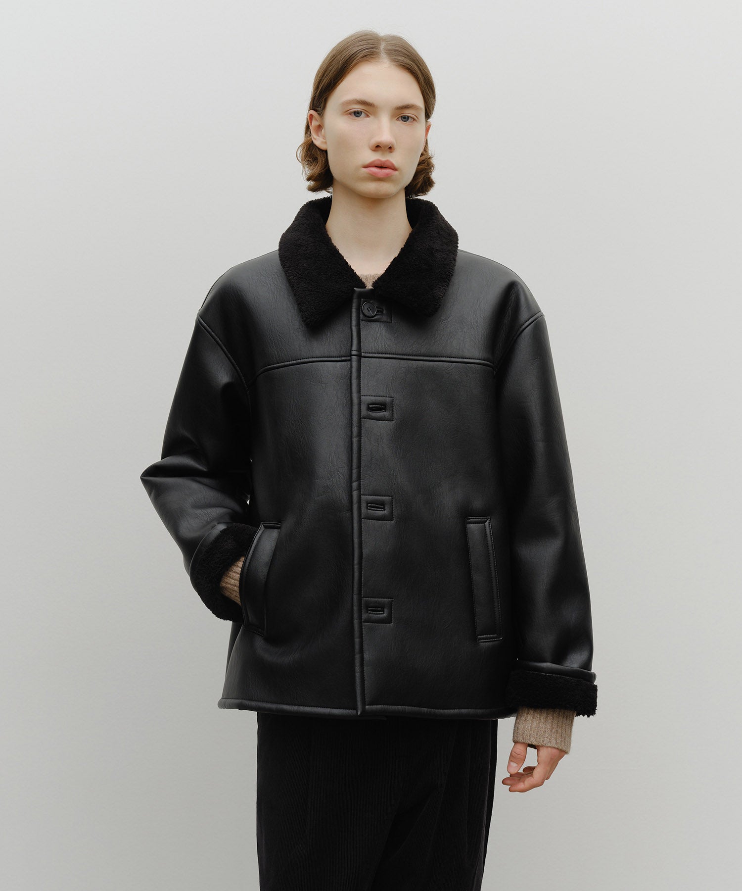Marithe & Francois Girbaud - Faux Leather Over Fit Mustang Jacket (Black) product image 1 | TRAB K-Fashion Australia