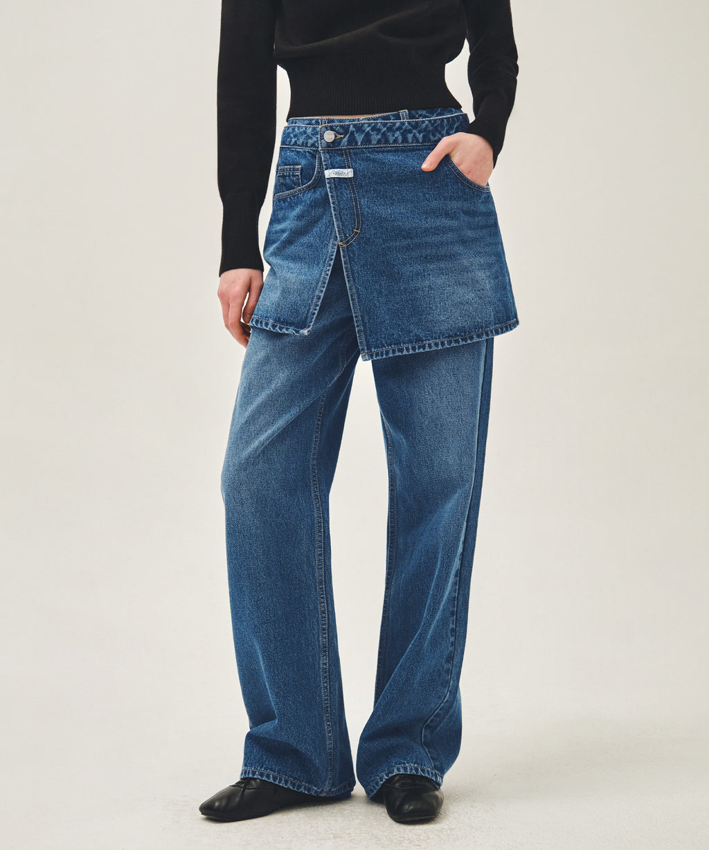 Marithe & Francois Girbaud - Layered Skirt Denim Pants (Blue) product image 3 | TRAB K-Fashion Australia