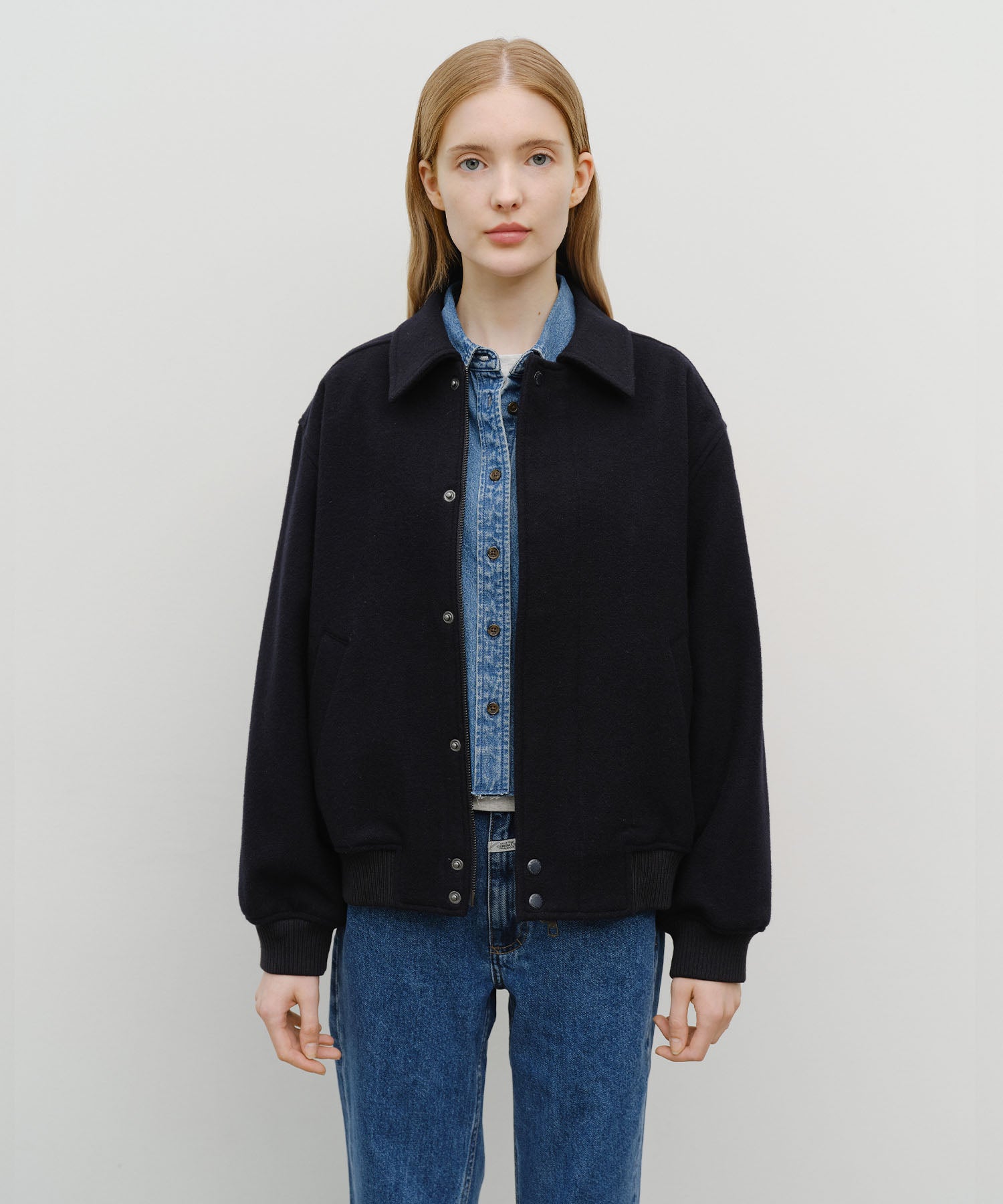 Marithe & Francois Girbaud - Wool Collar Varsity Jacket (Navy) product image 1 | TRAB K-Fashion Australia