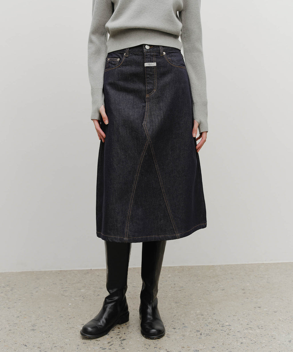 Marithe & Francois Girbaud - A-line Denim Midi Skirt (Dark Blue) product image 3 | TRAB K-Fashion Australia