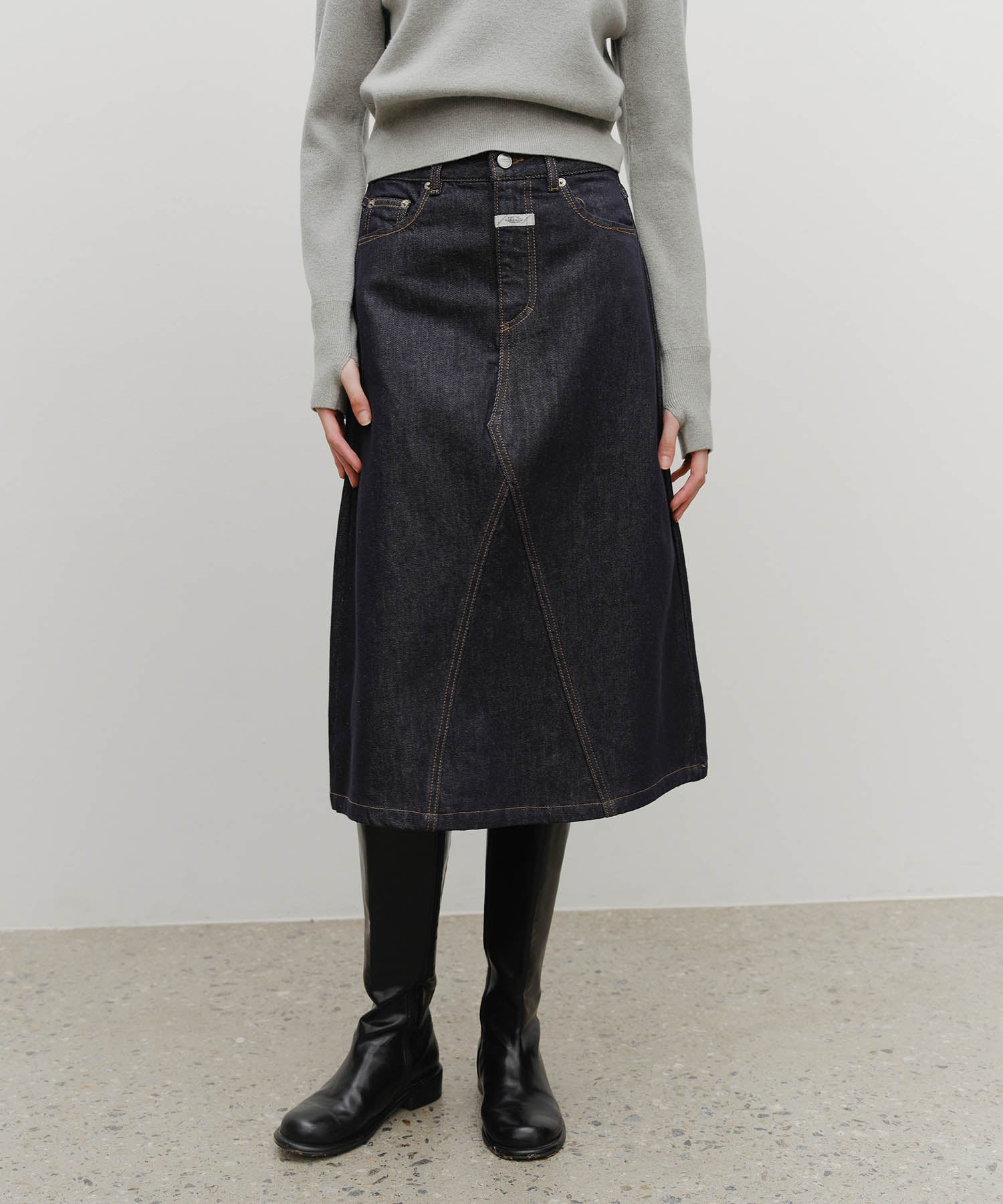 Marithe & Francois Girbaud - A-line Denim Midi Skirt (Dark Blue) product image 3 | TRAB K-Fashion Australia