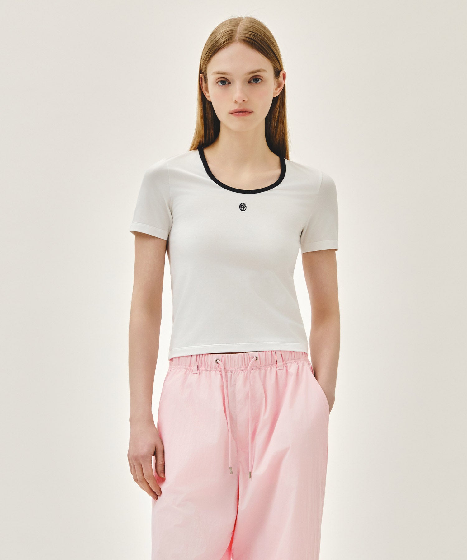 Marithe & Francois Girbaud - Deep Neck Ringer Tee (White) product image 1 | TRAB K-Fashion Australia