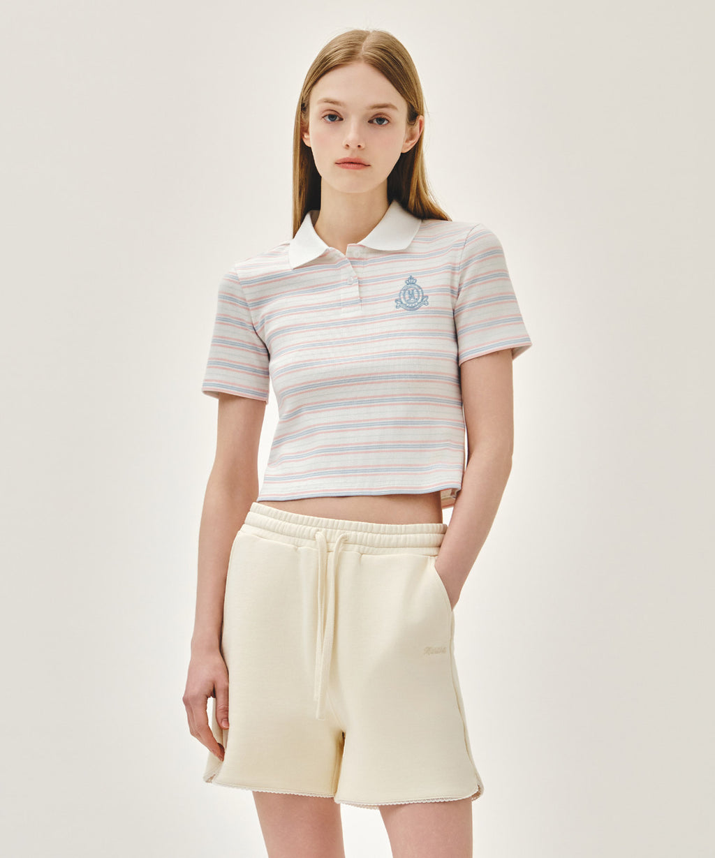 Marithe & Francois Girbaud - Stripe Slim Crop Collar Tee (Ivory) product image 1 | TRAB K-Fashion Australia
