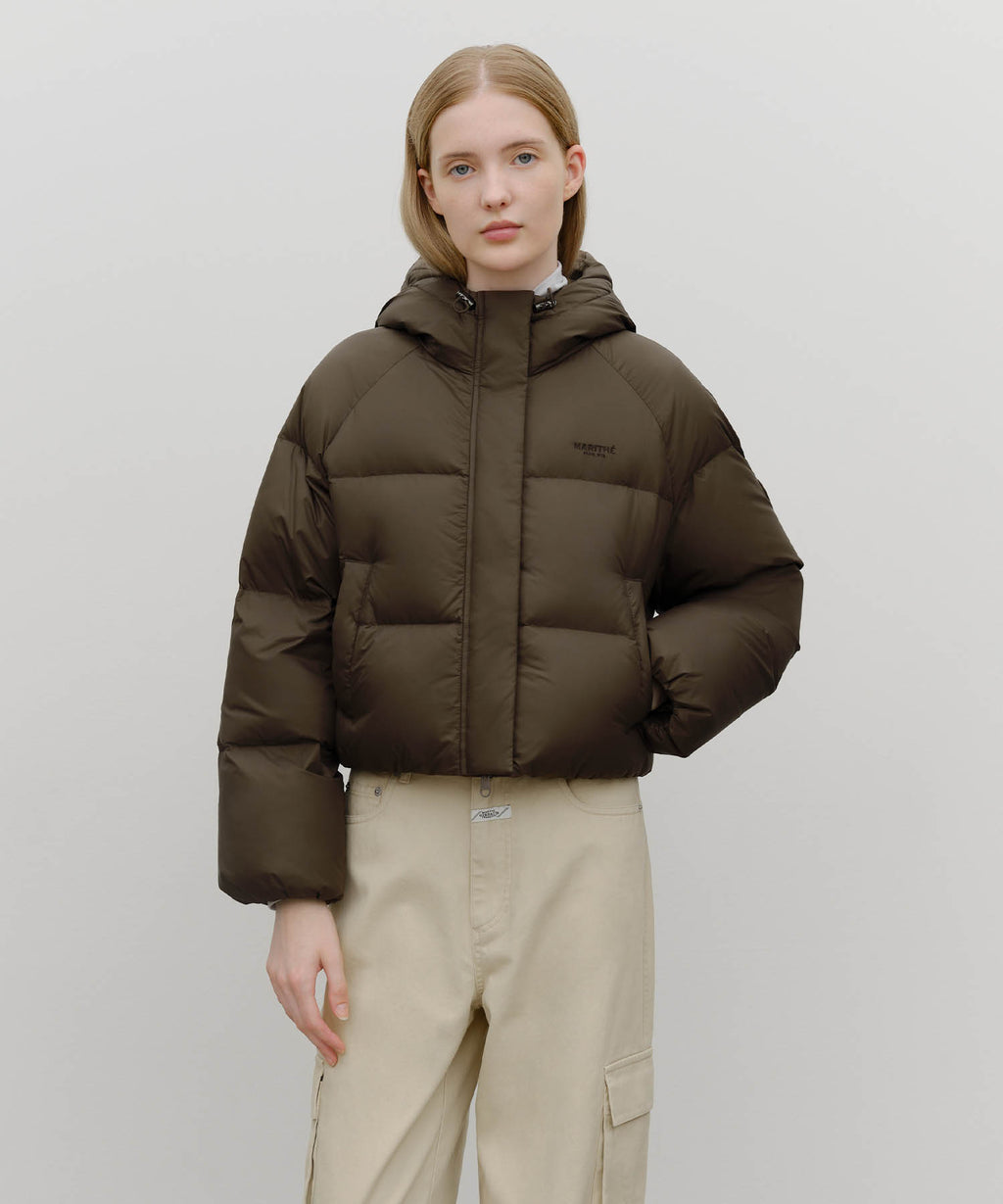 Marithe & Francois Girbaud - Regular Logo Hooded Crop Down Jacket (Brown) product image 1 | TRAB K-Fashion Australia