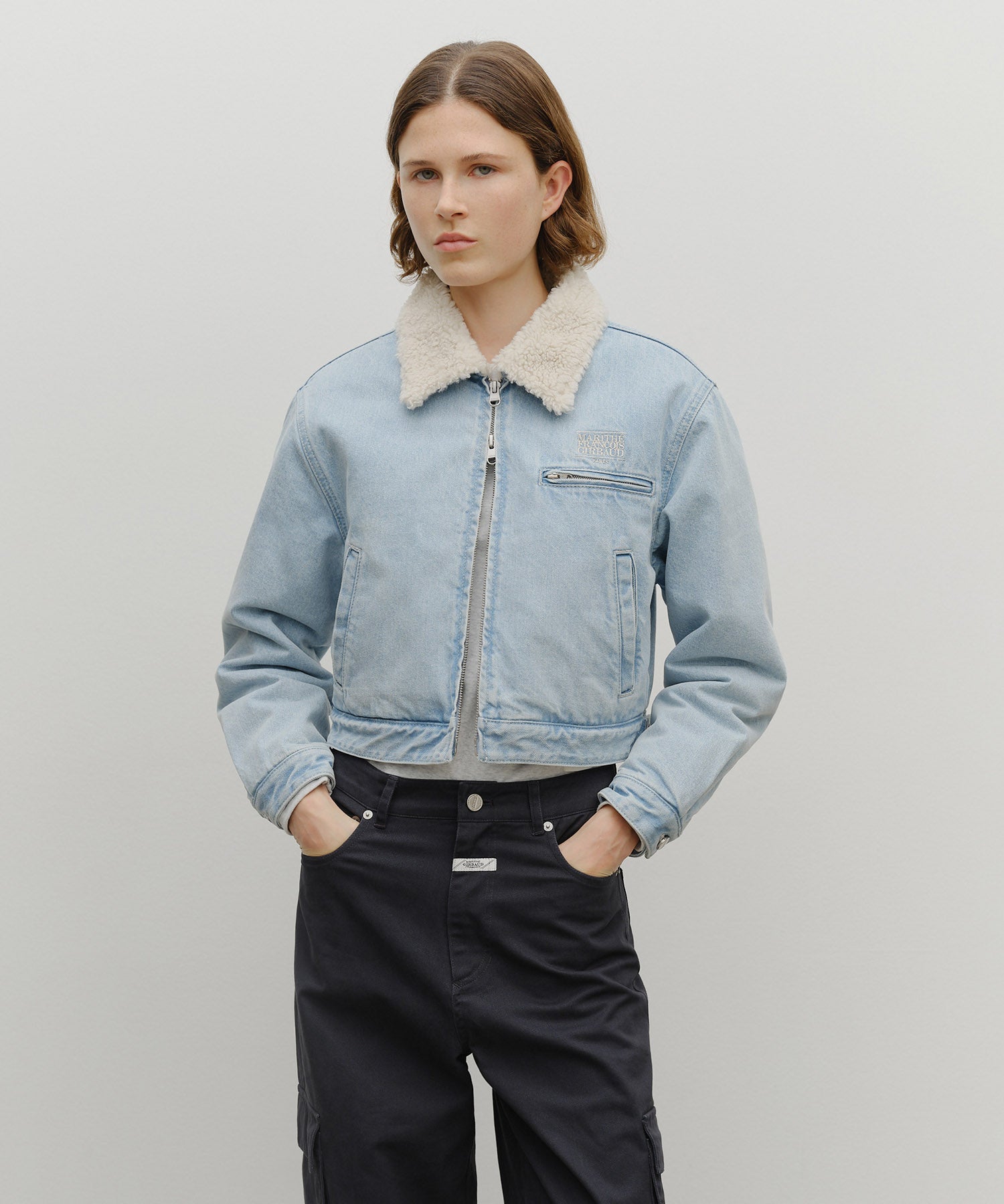 Marithe & Francois Girbaud - Crop Shearling Denim Jacket (Light Blue) product image 1 | TRAB K-Fashion Australia
