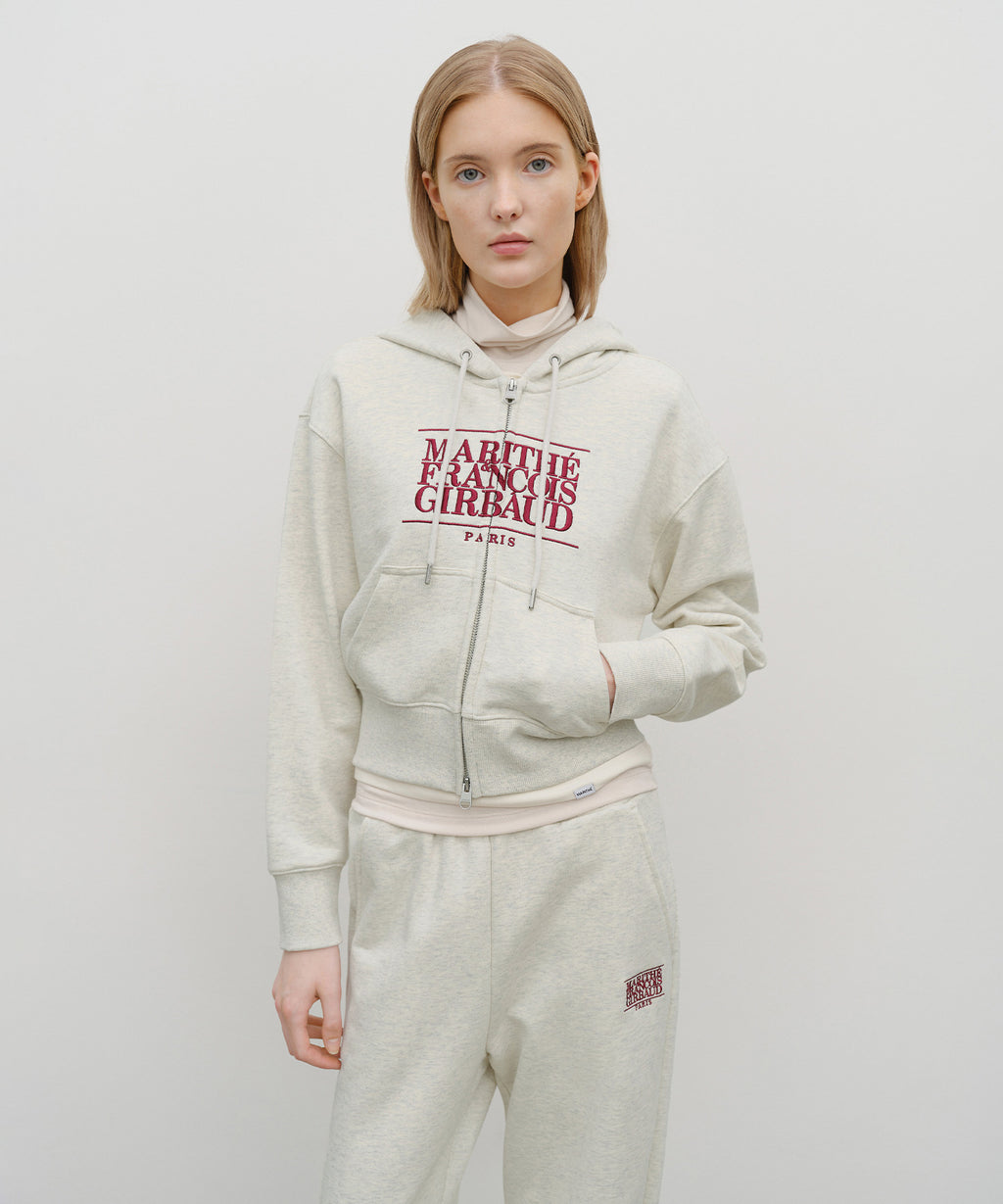 Marithe & Francois Girbaud - Embroidery Classic Logo Crop Hoodie Zipup (Oatmeal) product image 1 | TRAB K-Fashion Australia