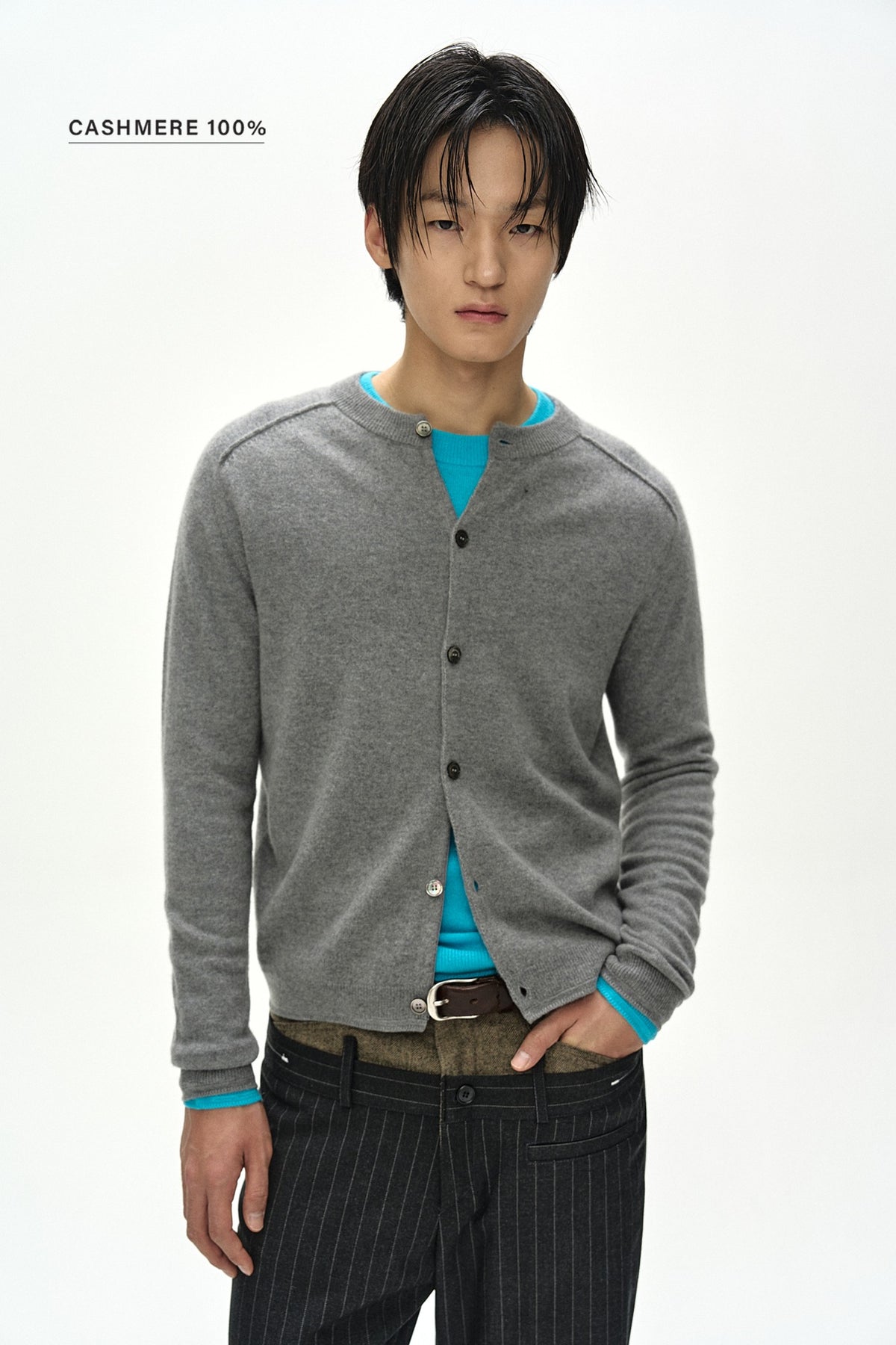 Andersson Bell - Shane Cashmere Crew-Neck Cardigan (Grey) product image 1 | TRAB K-Fashion Australia