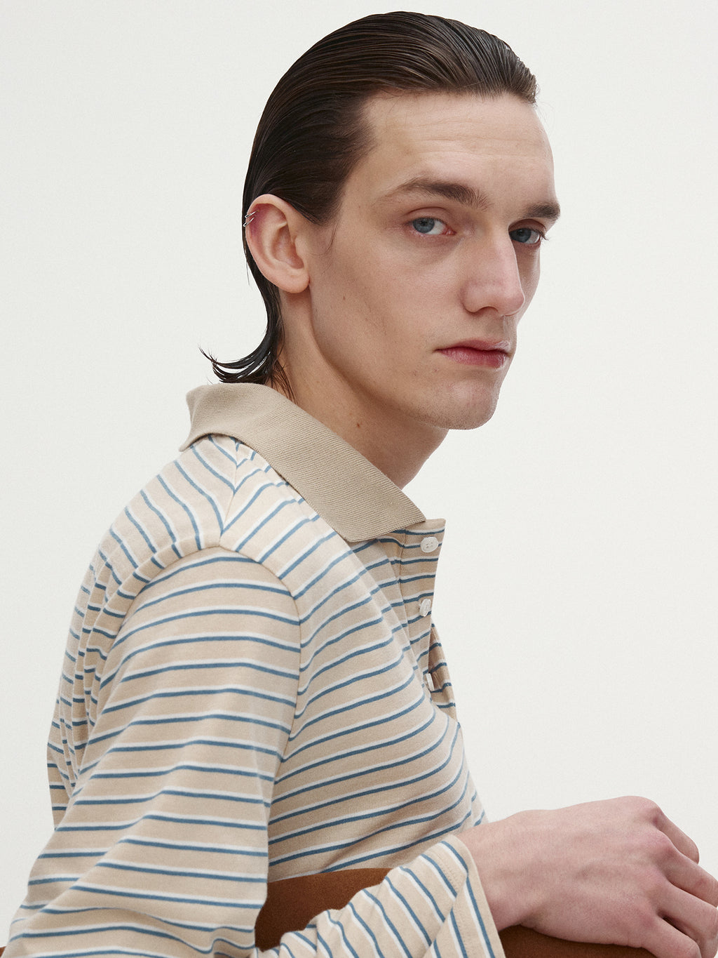 Tonywack - Striped Cotton Polo T-Shirt (Beige Multi Stripe) product image 5 | TRAB K-Fashion Australia
