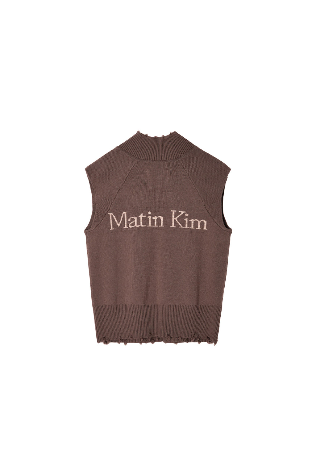 Matin Kim - High Neck Logo Knit Zip Up Vest (Brown) product image 3 | TRAB K-Fashion Australia