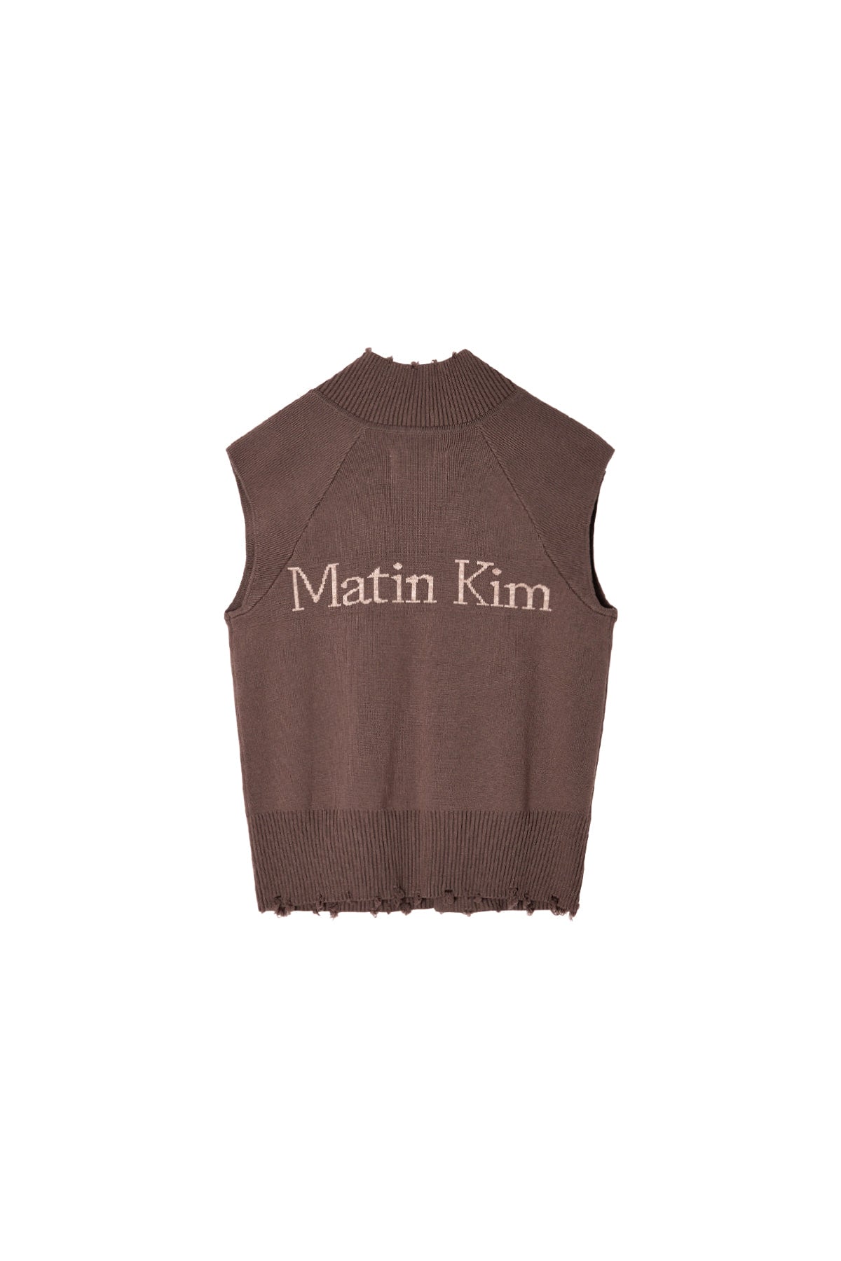 Matin Kim - High Neck Logo Knit Zip Up Vest (Brown) product image 3 | TRAB K-Fashion Australia