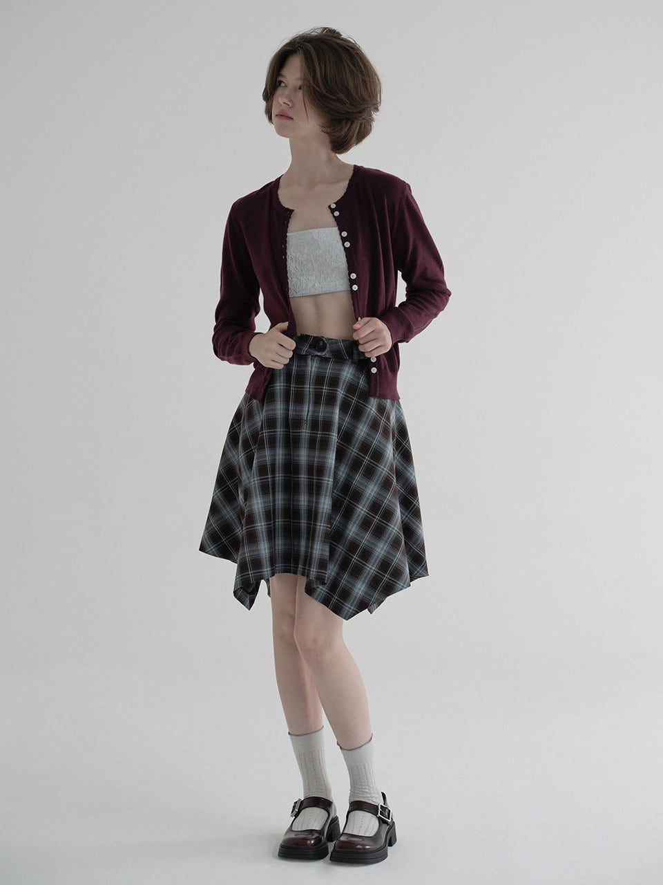 Margarin Fingers - Unbalanced Check Skirt (Purple) product image 1 | TRAB K-Fashion Australia