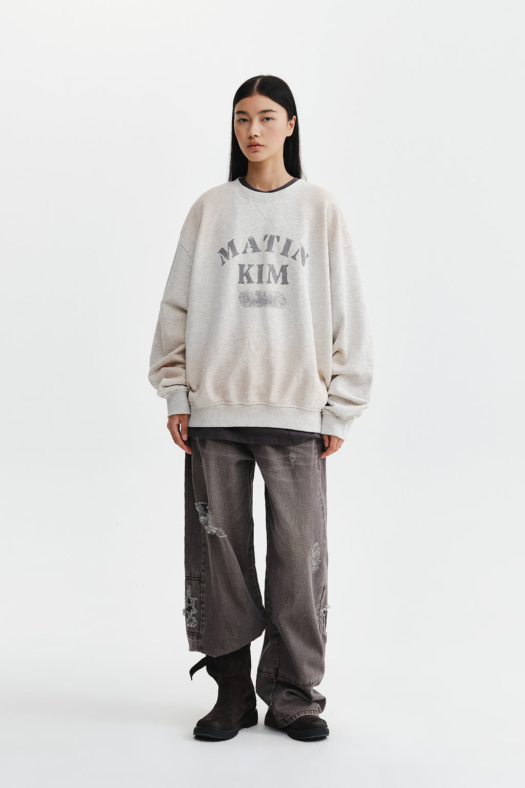 Matin Kim - Vintage Spray Logo Sweatshirt (Light Beige) product image 10 | TRAB K-Fashion Australia