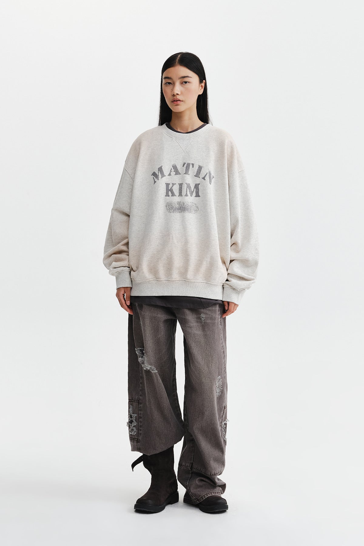 Matin Kim - Vintage Spray Logo Sweatshirt (Light Beige) product image 10 | TRAB K-Fashion Australia