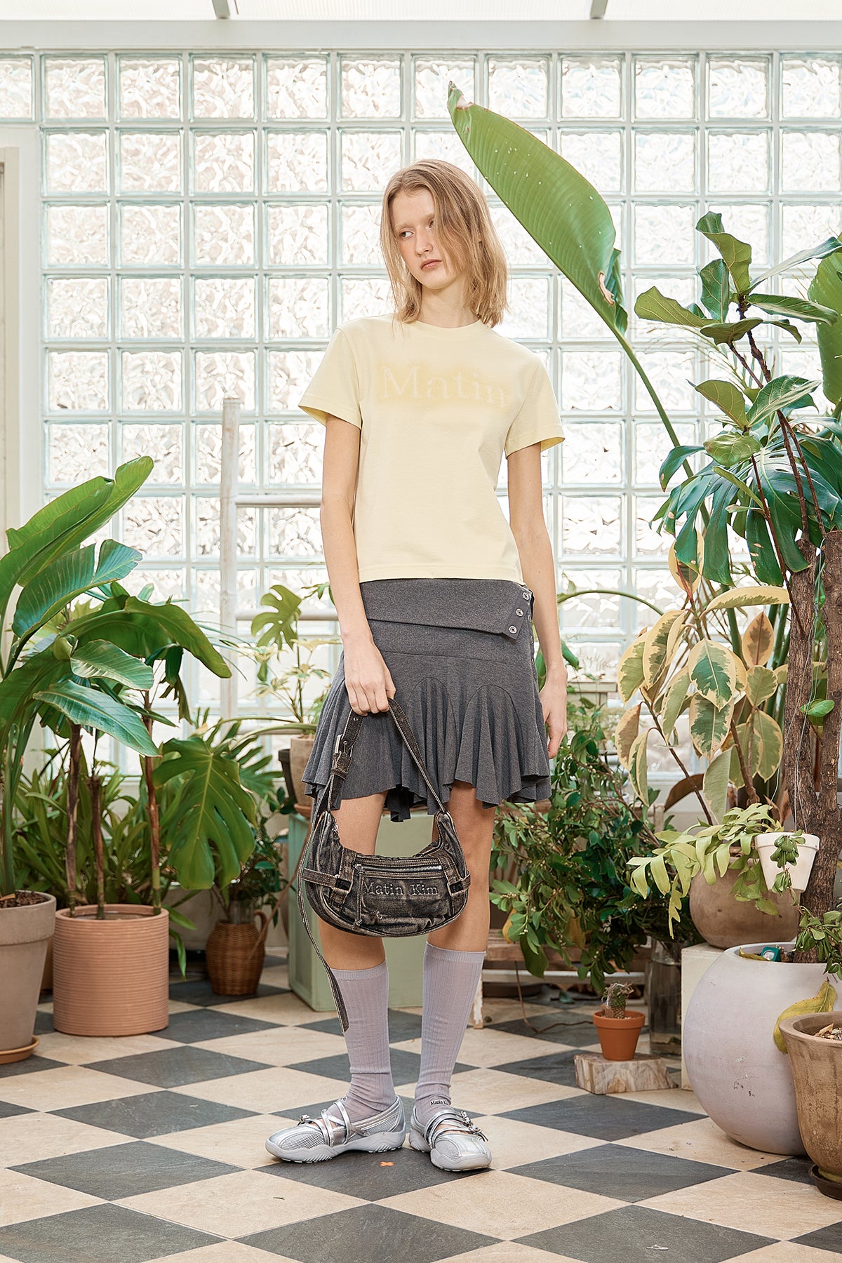 Matin Kim - Unbalance Flare Folding Skirt (Charcoal) product image 11 | TRAB K-Fashion Australia