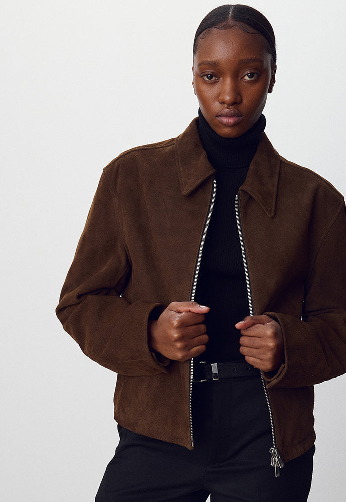 Tonywack - Suede Zippered Blouson Jacket (Olive Brown) product image 1 | TRAB K-Fashion Australia