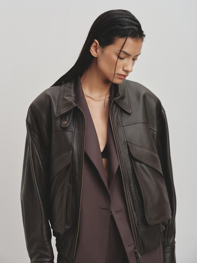 Tonywack - Lamb Leather Bomber Jacket (Dark Brown) product image 8 | TRAB K-Fashion Australia