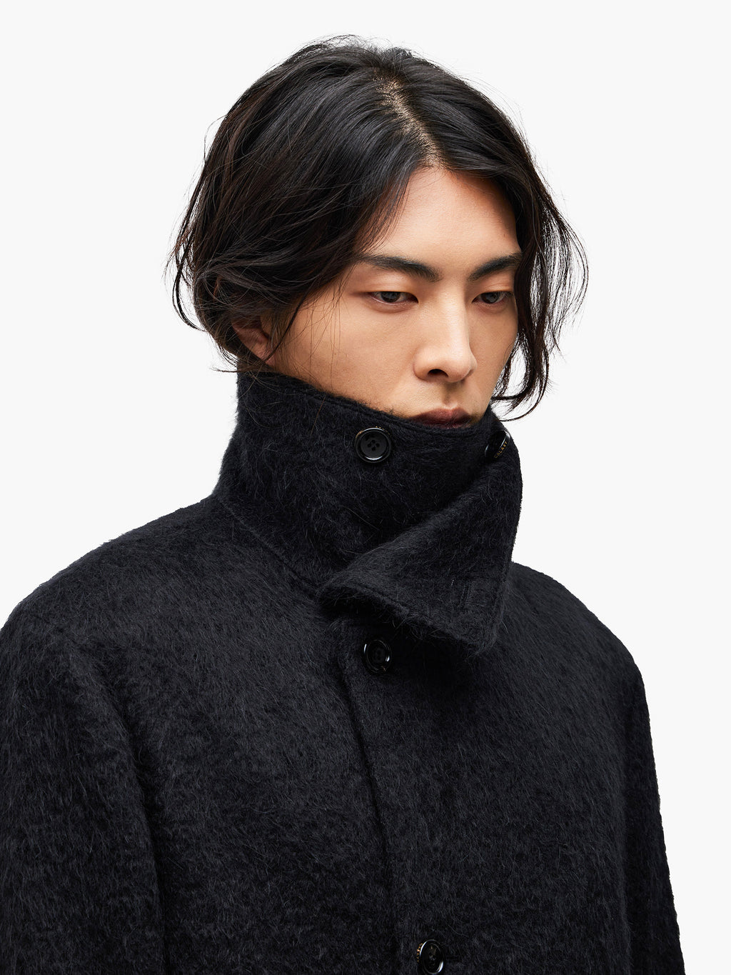 Jiyong Kim - Brushed Alpaca High-Neck Coat (Black) product image 7 | TRAB K-Fashion Australia
