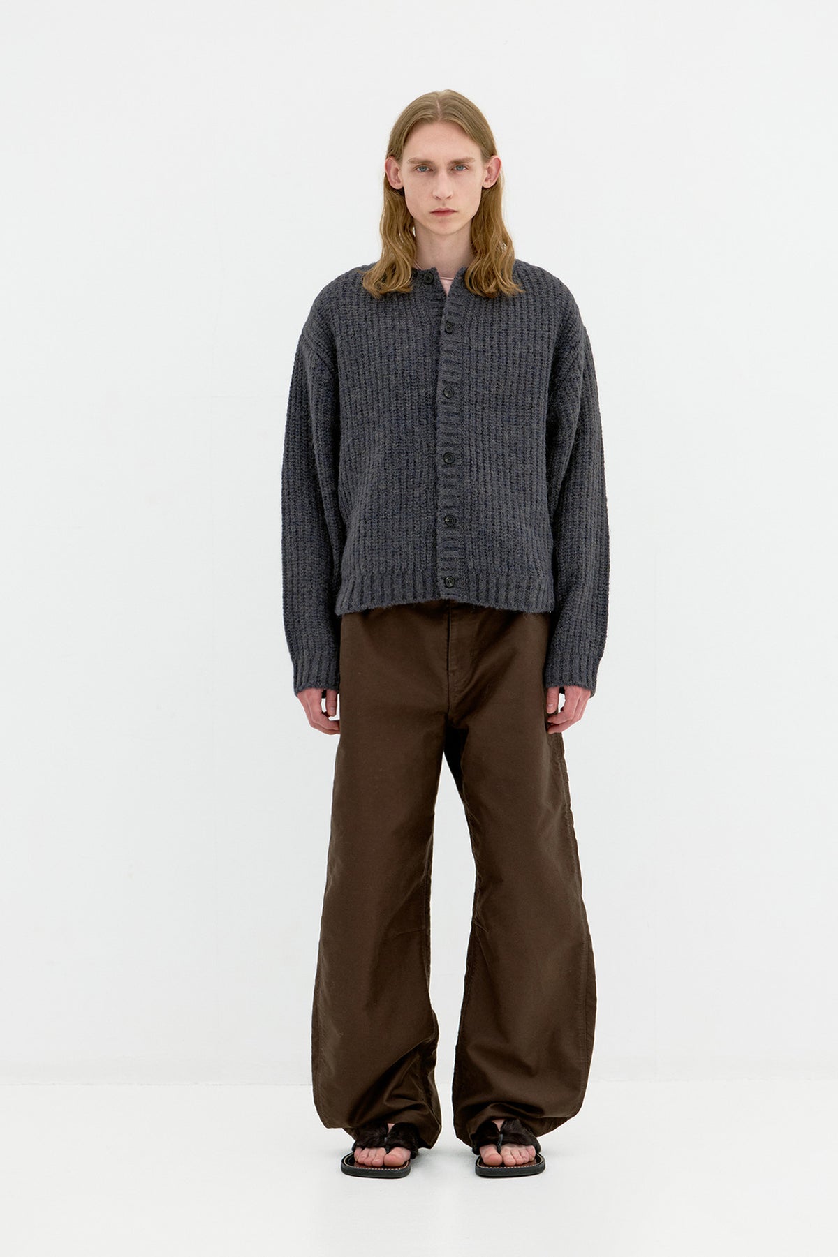 Coor - Hairy Button Up Round Cropped Cardigan (Charcoal) product image 2 | TRAB K-Fashion Australia