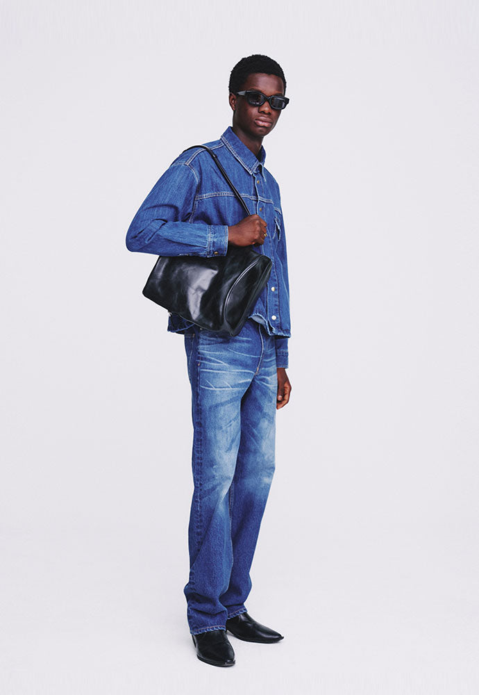Tonywack - One Pocket Cropped Denim Blouson (Mid Blue) product image 4 | TRAB K-Fashion Australia