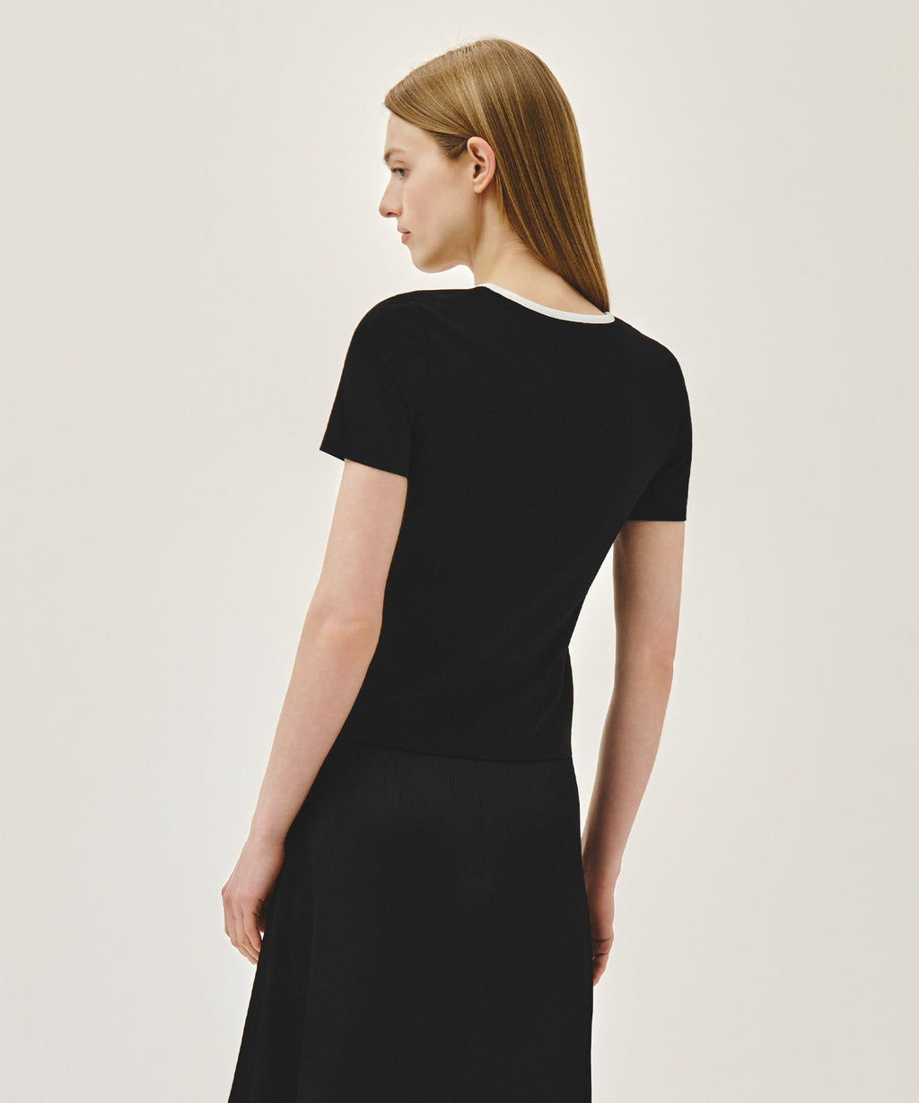 Marithe & Francois Girbaud - Deep Neck Ringer Tee (White/Black) product image 3 | TRAB K-Fashion Australia