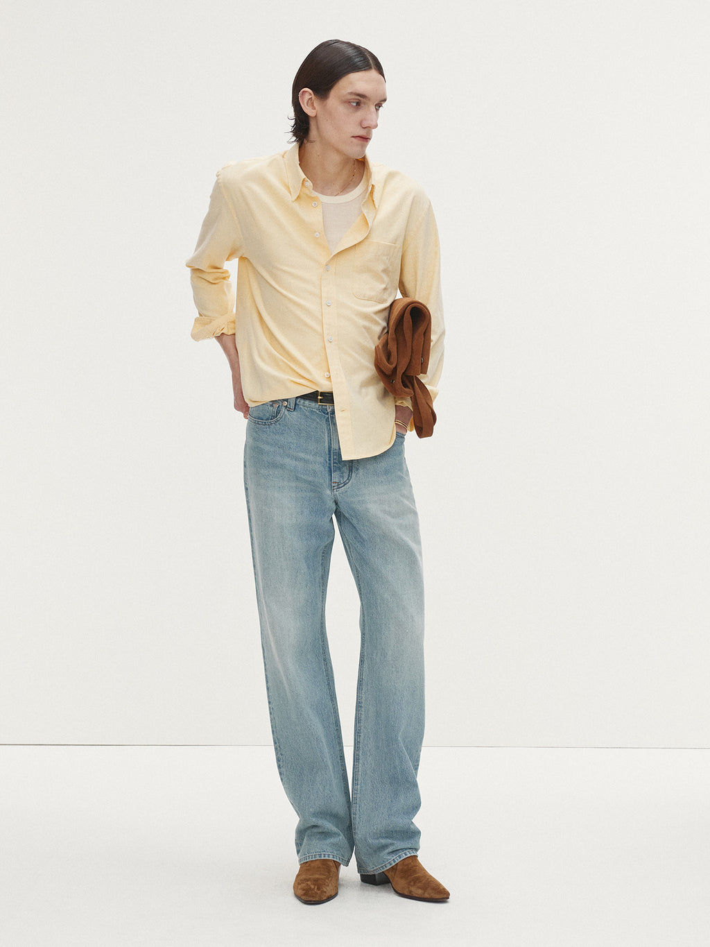 Tonywack - Cotton Lyocell Distressed Oxford Shirt (Pale Yellow) product image 3 | TRAB K-Fashion Australia