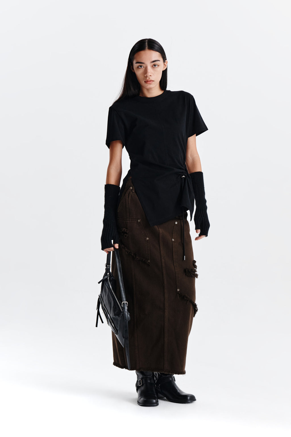 Matin Kim - Unbalance Damage Denim Skirt (Khaki) product image 8 | TRAB K-Fashion Australia