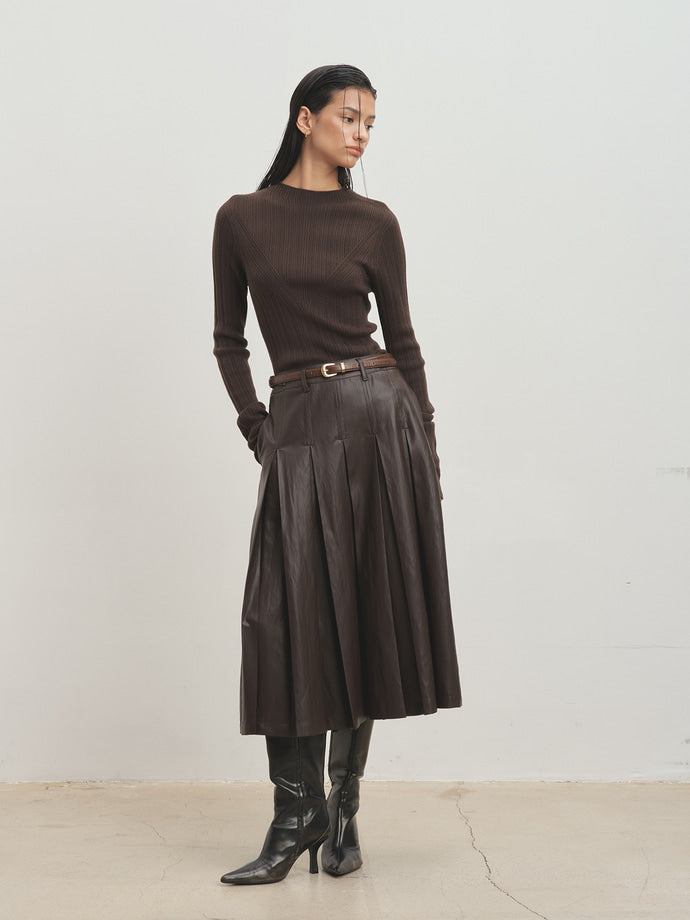 Tonywack - Faux Leather Pleated Midi Skirt (Brown) product image 3 | TRAB K-Fashion Australia