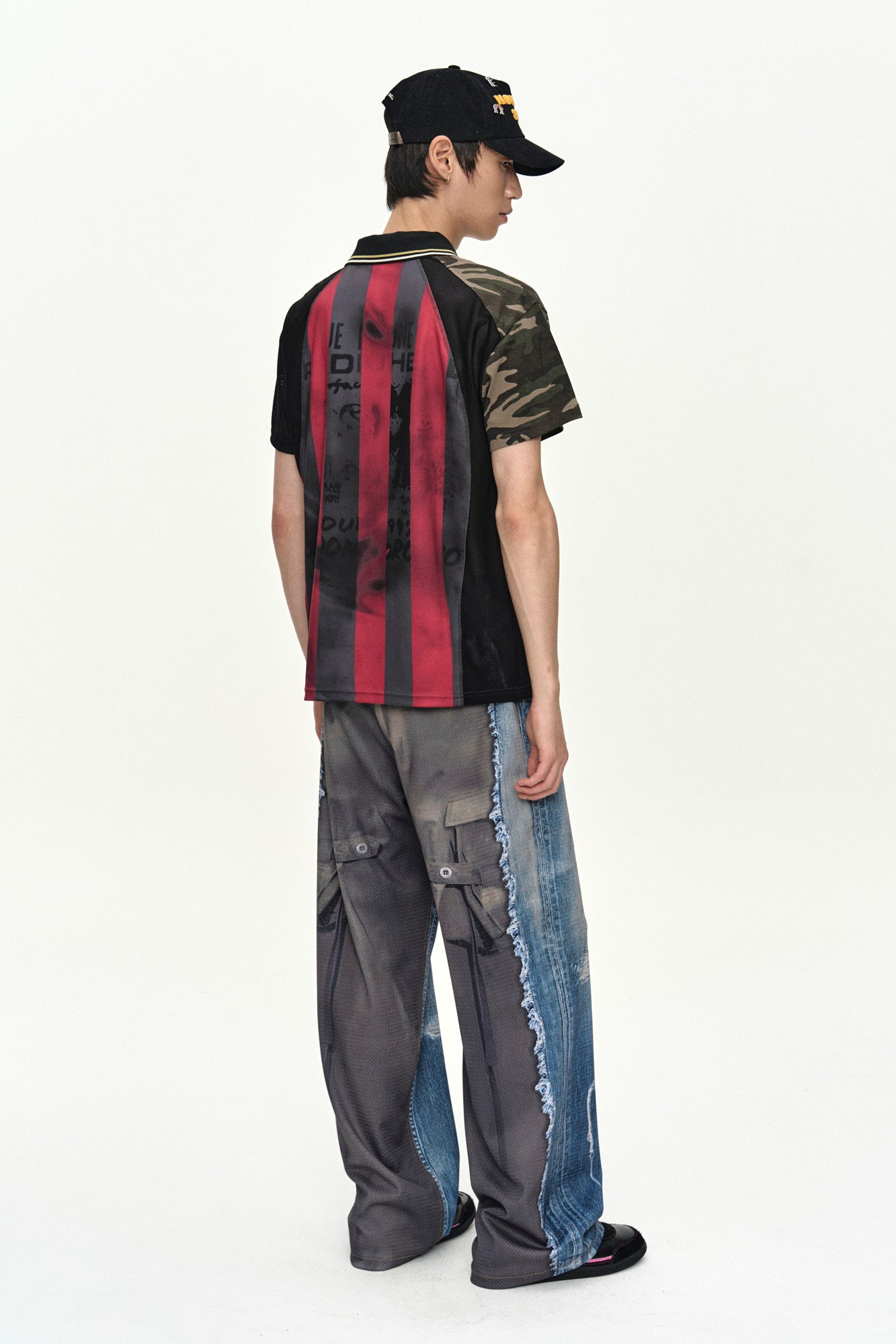 Andersson Bell - [Pre-Order – Ships September 7] Denim & Cargo Trompe L'oeil Mesh Pants (Mid Blue/Khaki) product image 10 | TRAB K-Fashion Australia