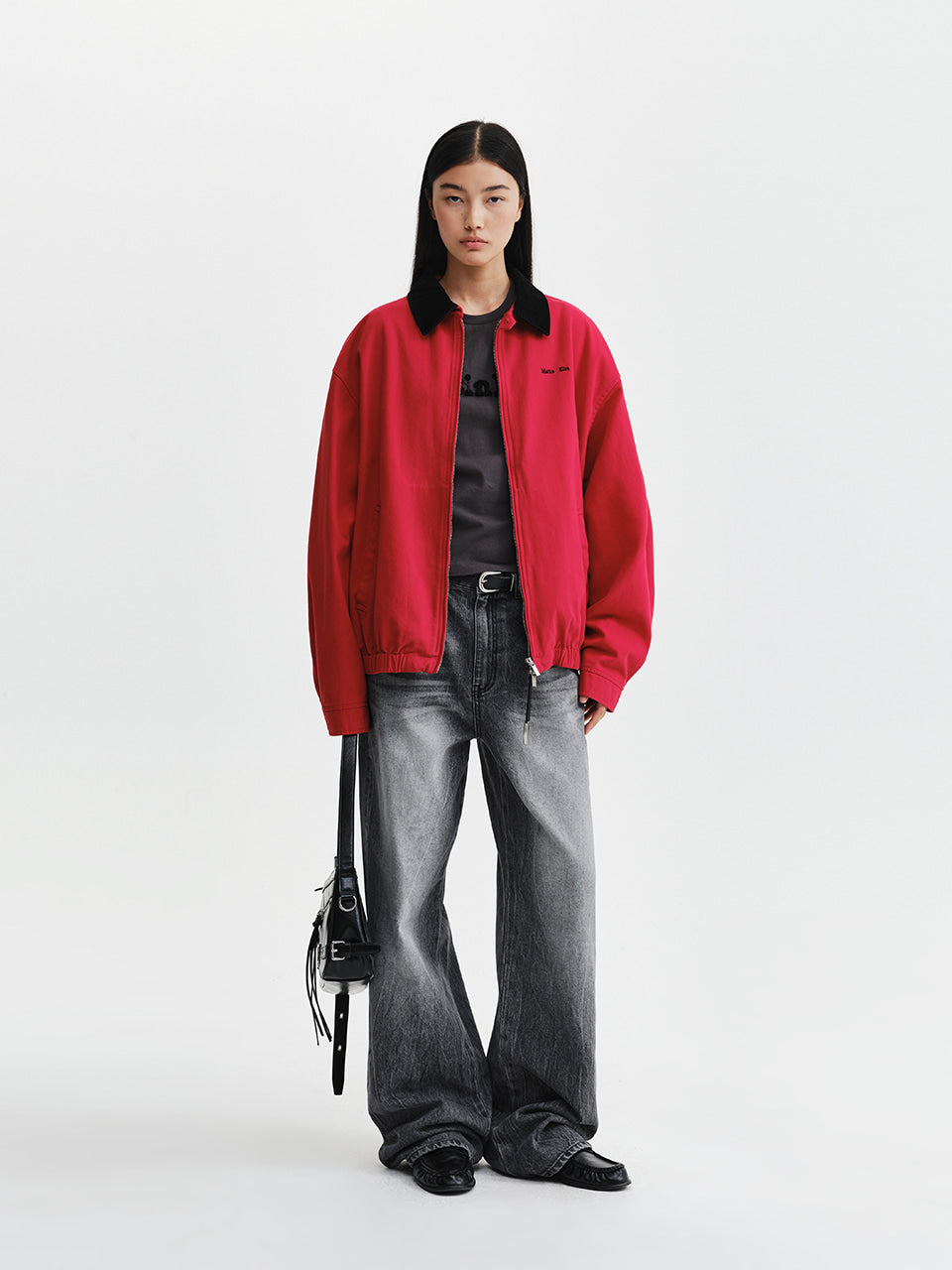 Matin Kim - Matin Waist Logo Wide Denim Pants (Grey) product image 10 | TRAB K-Fashion Australia