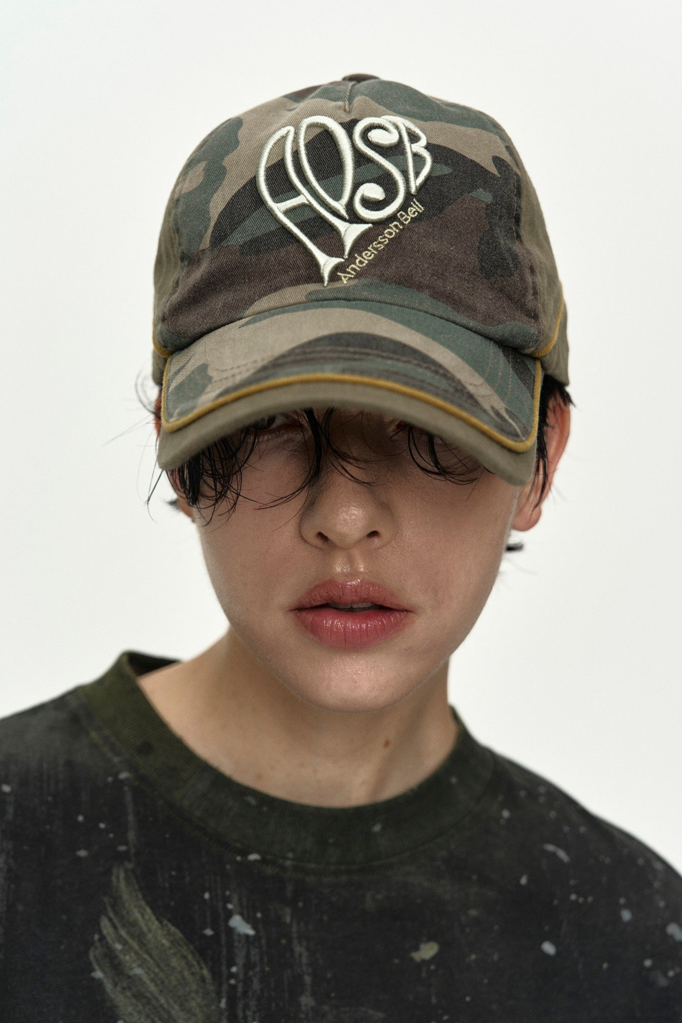 Andersson Bell - (essential) Unisex Heart Logo Embroidery Layered Cap (Khaki) product image 5 | TRAB K-Fashion Australia
