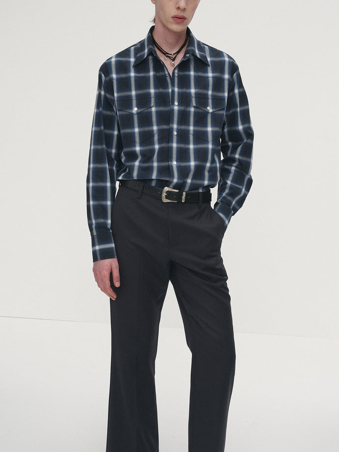 Tonywack - Checked Cotton Western Shirt Japanese Fabric (Navy/White) product image 4 | TRAB K-Fashion Australia