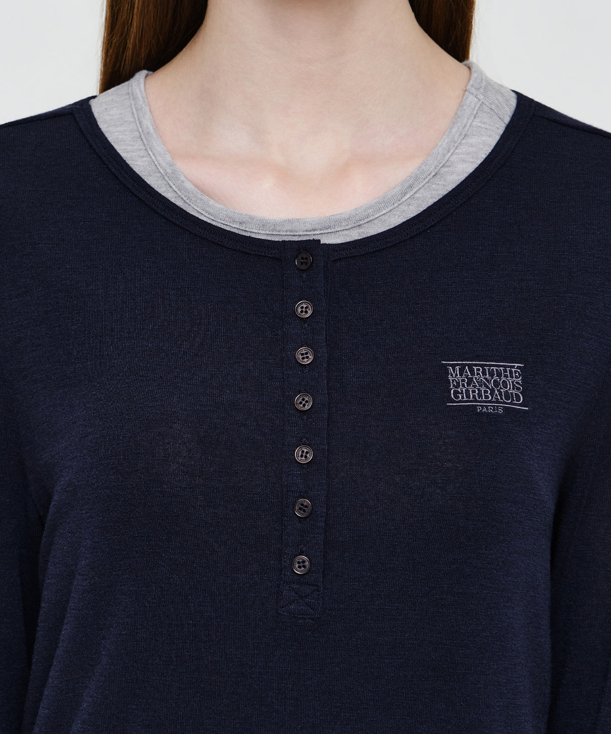 Marithe & Francois Girbaud - Henley Neck Layered Long Sleeve Tee (Navy) product image 4 | TRAB K-Fashion Australia