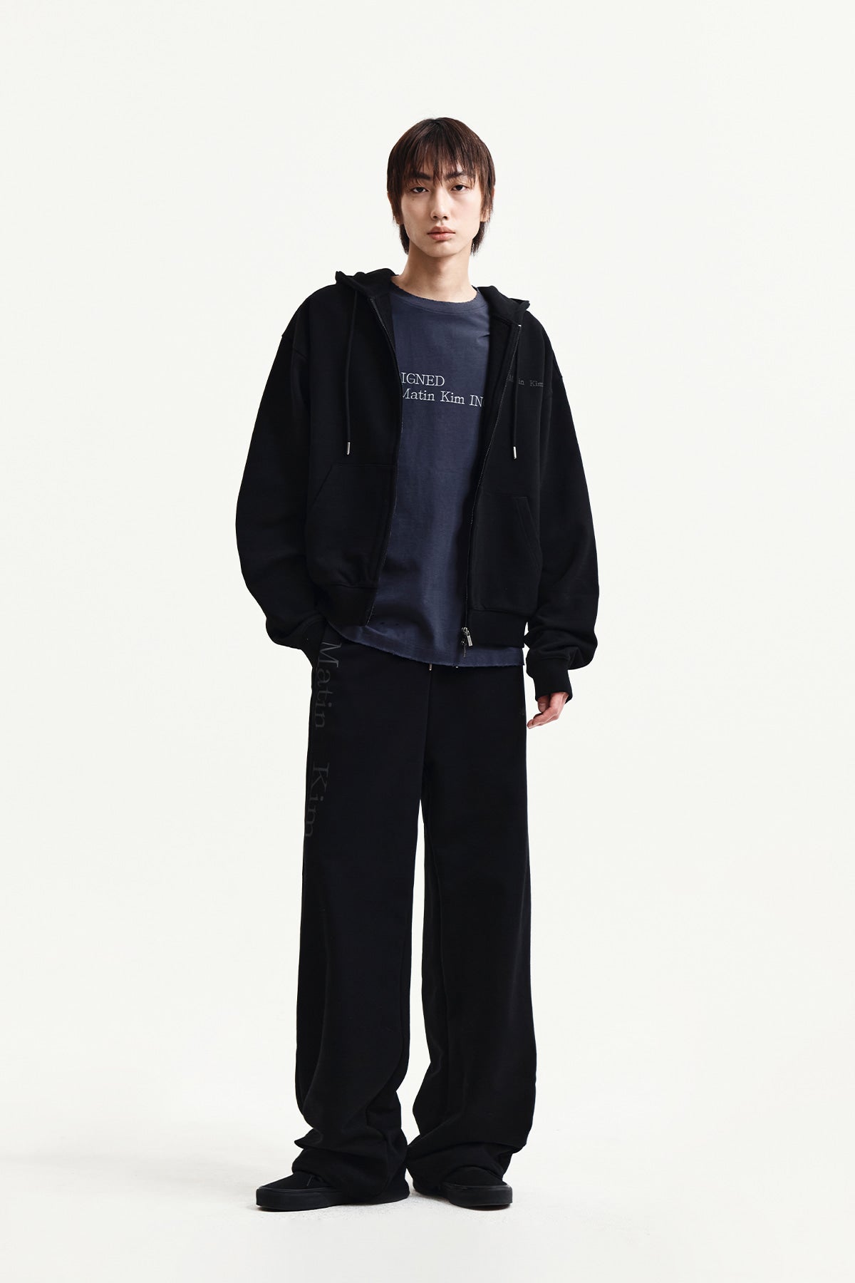Matin Kim - Back Logo Essential Hoody Zip Up (Black) product image 14 | TRAB K-Fashion Australia