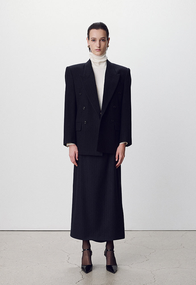 Tonywack - Virgin Wool Oversized Double-Breasted Jacket (Navy Pinstripe) product image 2 | TRAB K-Fashion Australia