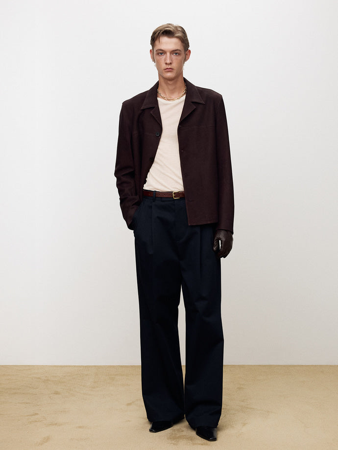 Tonywack - Cotton-Drill Wide Leg Pleated Trousers (Navy) product image 2 | TRAB K-Fashion Australia