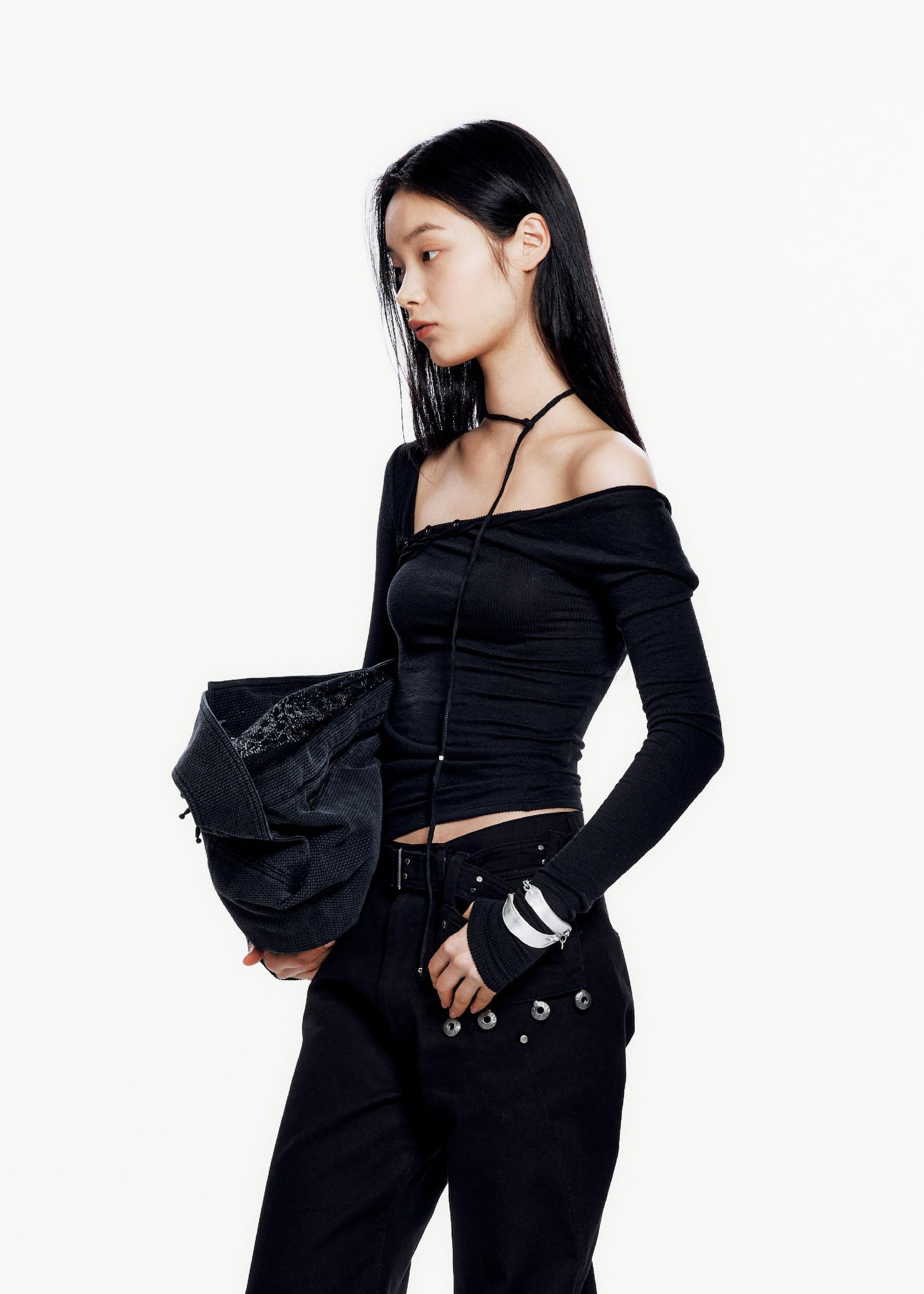 Hyein Seo - Twisted Long Sleeve w/ Necklace (Black) product image 1 | TRAB K-Fashion Australia