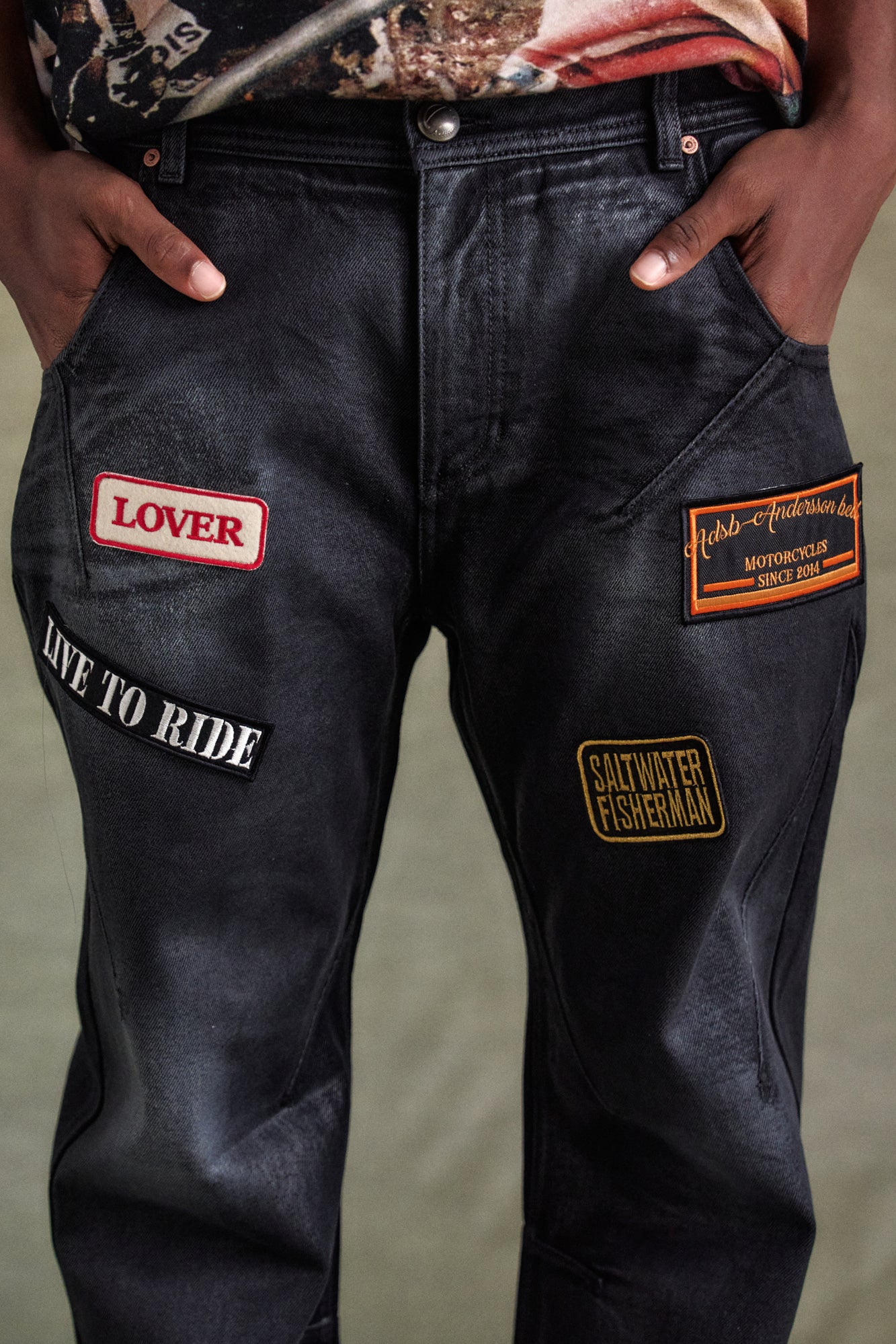 Andersson Bell - Adsb Patch Spray Washed Wide Leg Jeans (Black) product image 4 | TRAB K-Fashion Australia