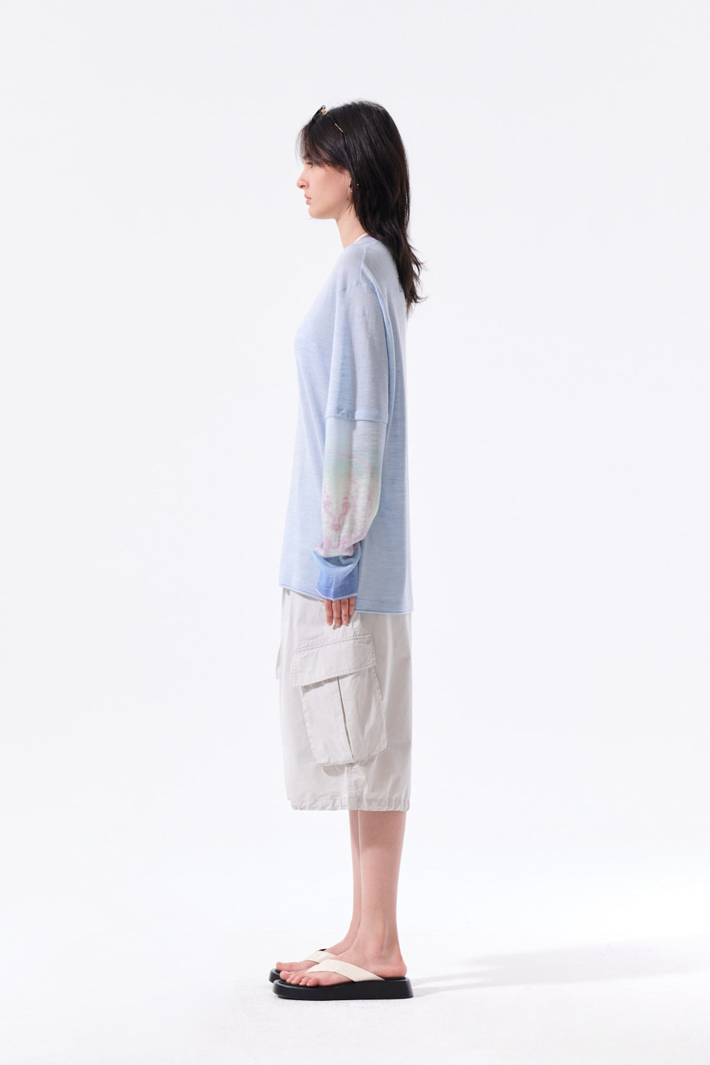 Matin Kim - Sleeve Print Knit Pullover (Light Blue) product image 7 | TRAB K-Fashion Australia