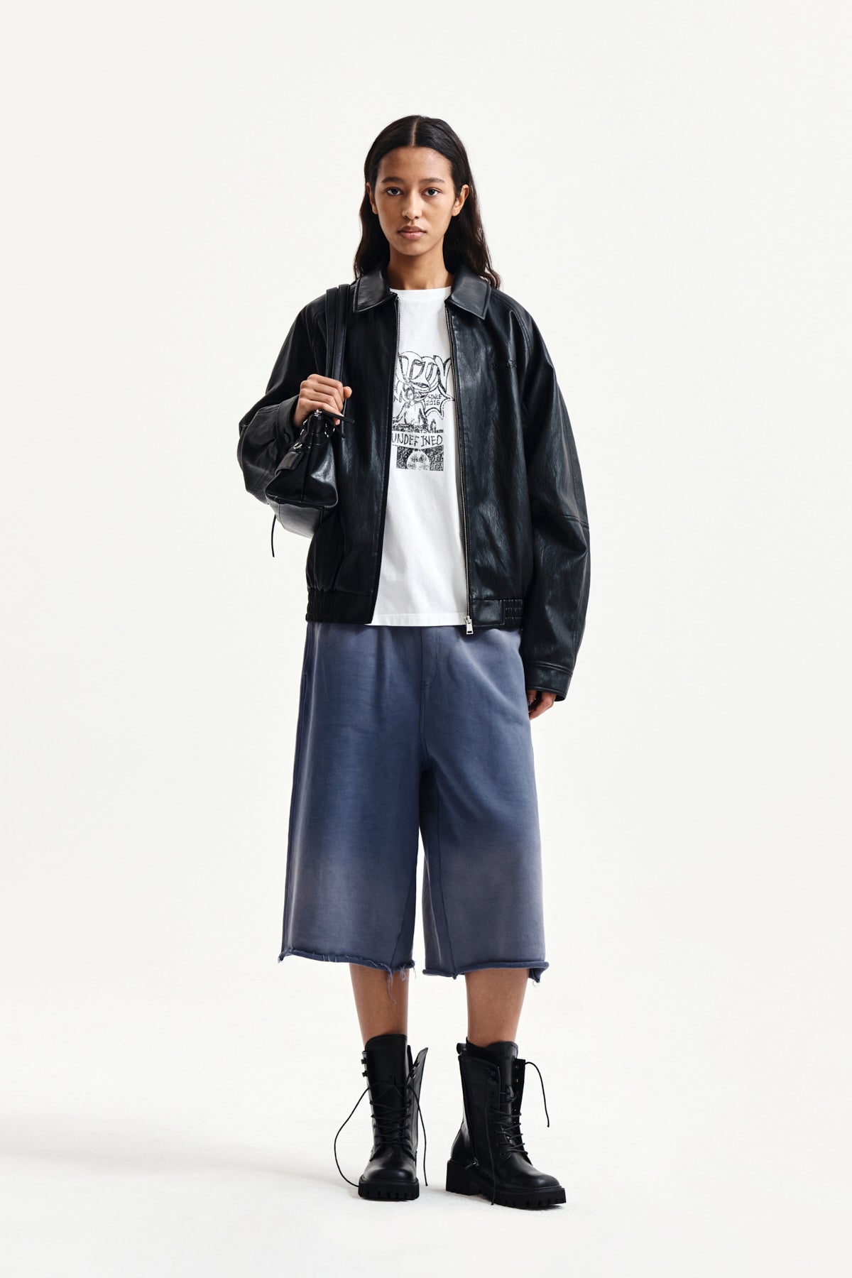 Matin Kim - Vintage Washed Back Logo Bermuda Sweatpants (Smoke Blue) product image 10 | TRAB K-Fashion Australia