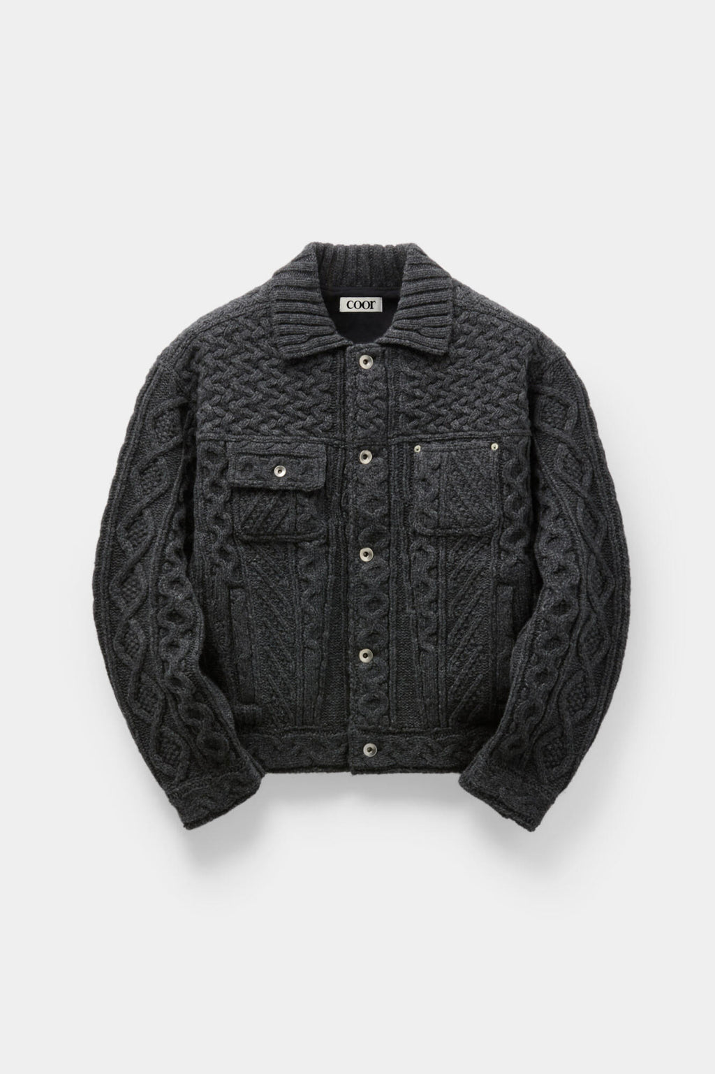 Coor - Cable Mixed Trucker Cardigan (Charcoal Gray Melange) product image 1 | TRAB K-Fashion Australia