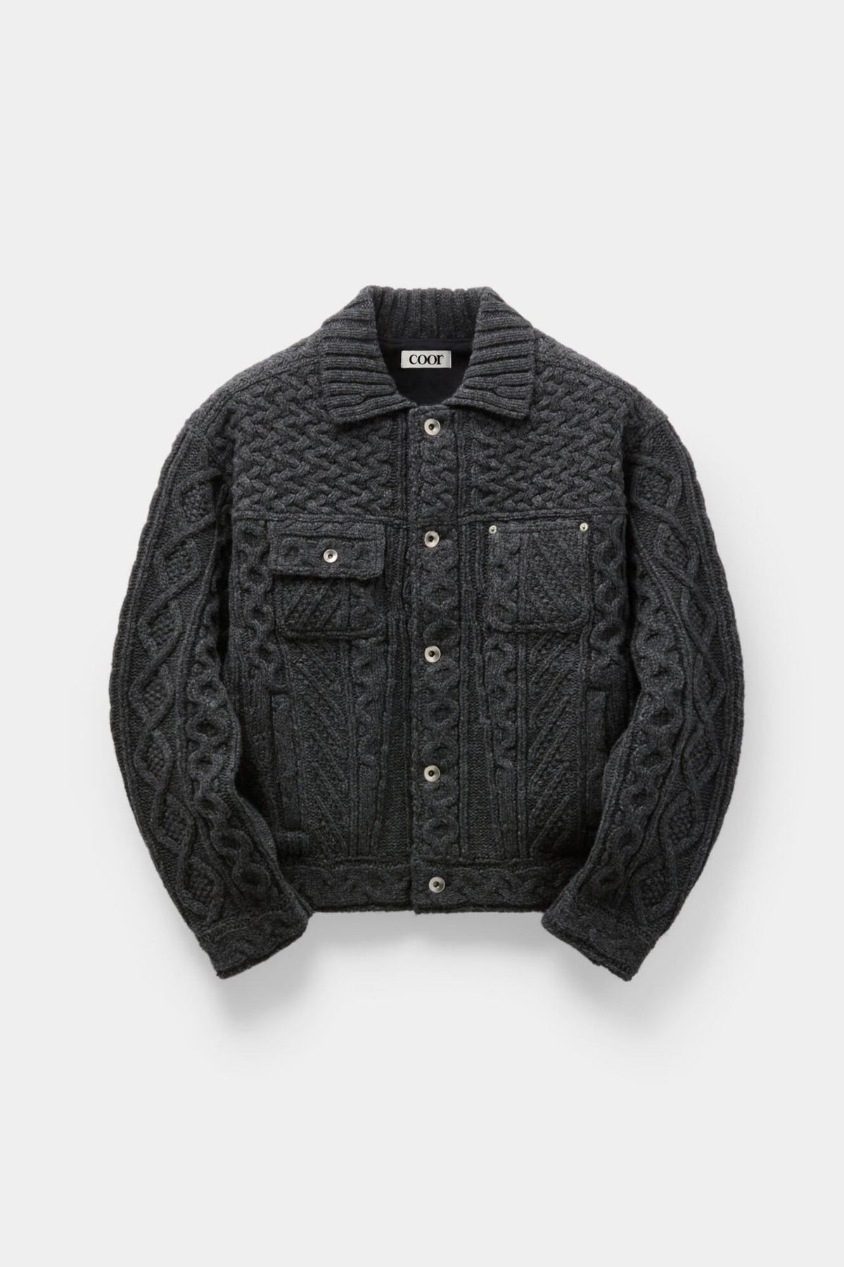 Coor - Cable Mixed Trucker Cardigan (Charcoal Gray Melange) product image 1 | TRAB K-Fashion Australia