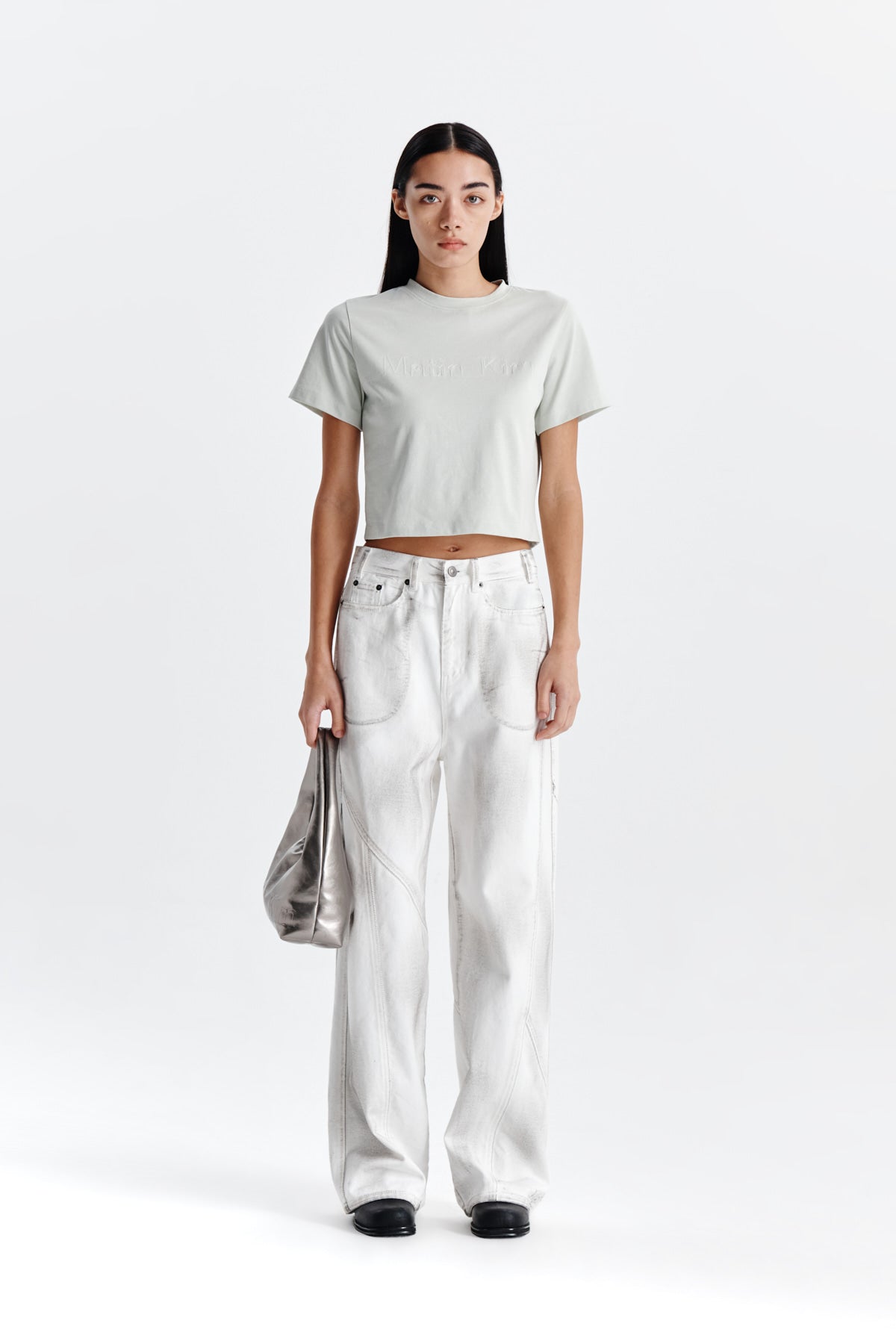 Matin Kim - Line Point Painting Denim Pants (White) product image 10 | TRAB K-Fashion Australia